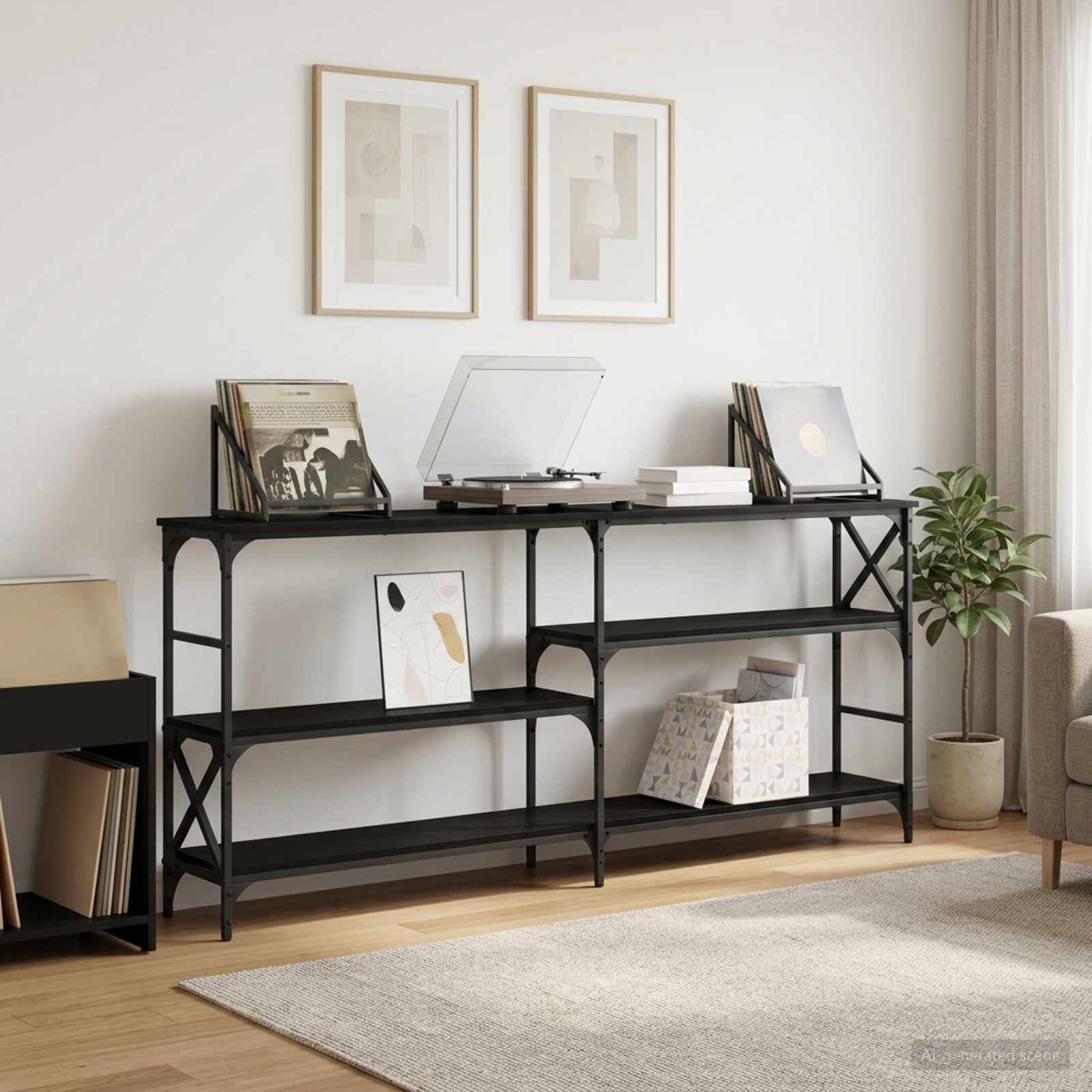 Wandtafel Zwart eiken 180 x 29 x 76,5 cm metaal PB – afbeelding 1