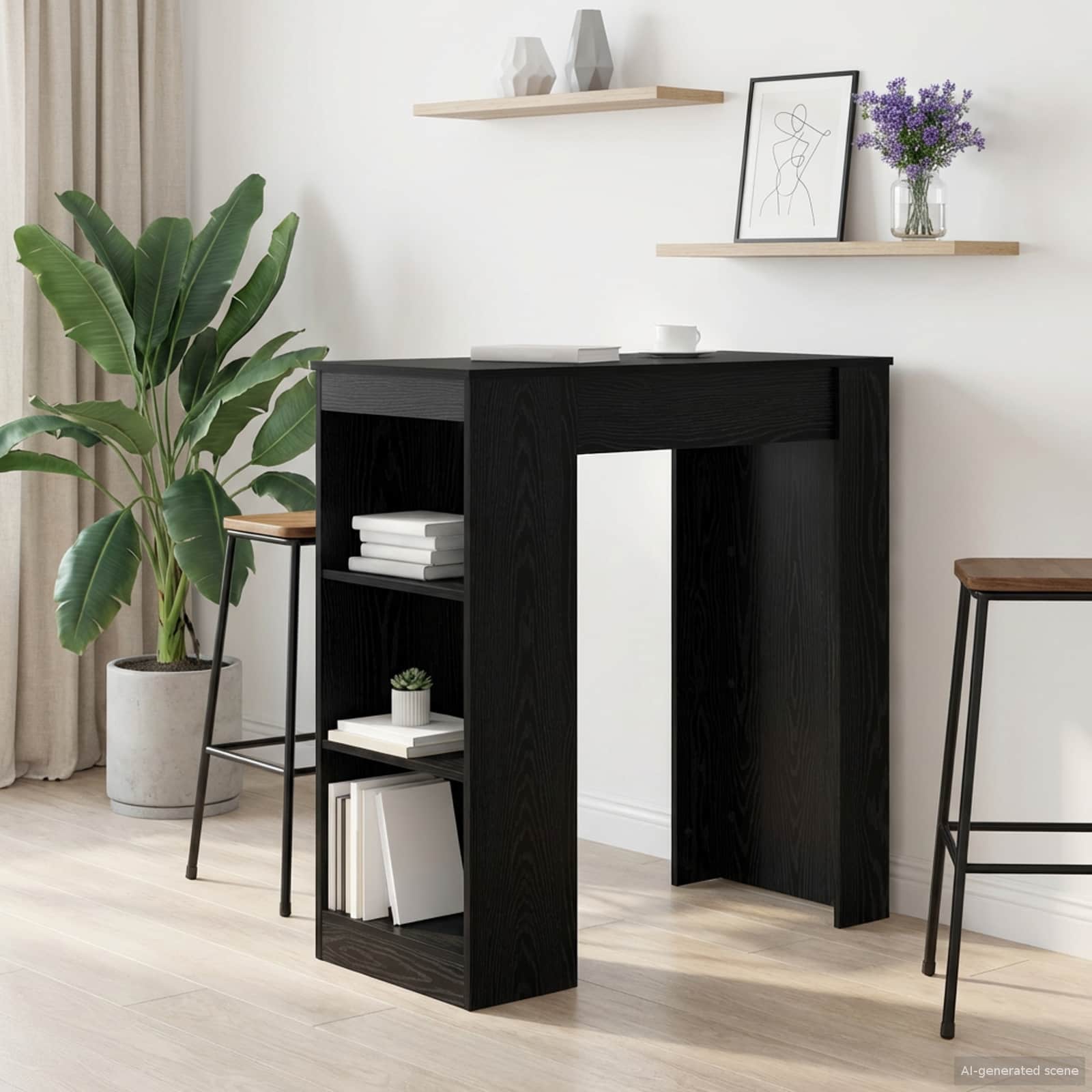 vidaXL Barbord 95 x 47 x 103,5 cm Konstruerat tr&auml; Svart ek