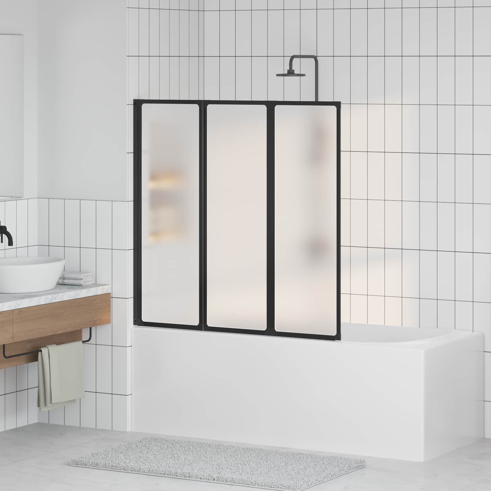 vidaXL Ecran de duș pliabil Negru și Îngheț Total 120 x 2 x 117 cm