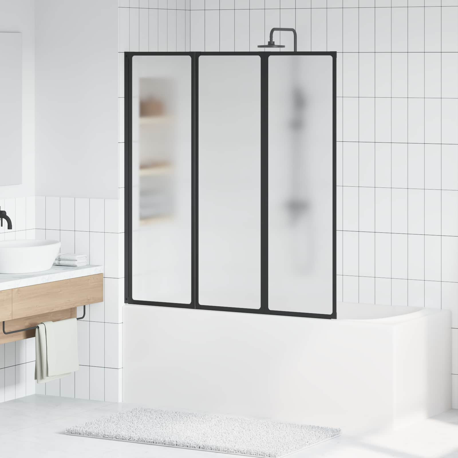 vidaXL Ecran de duș pliabil Negru și Îngheț Total 132 x 2 x 140 cm