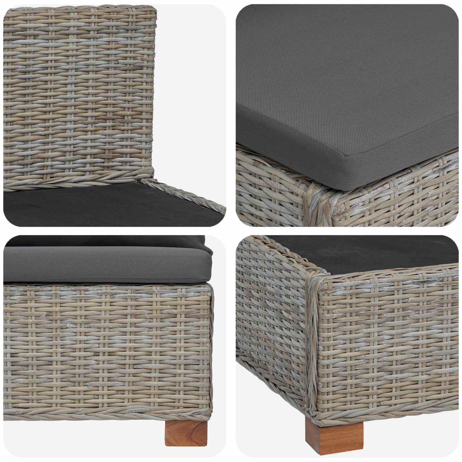 vidaXL Mittels Sofa mit Kissen GENDT Naturrattan Kubu Grau – Bild 6