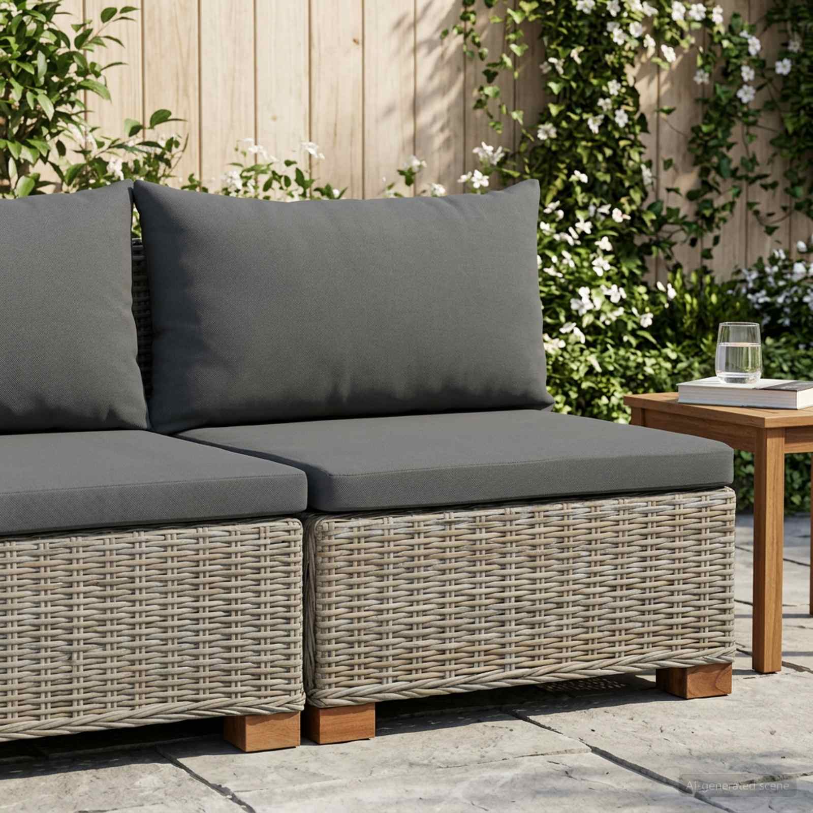 vidaXL Mittels Sofa mit Kissen GENDT Naturrattan Kubu Grau – Bild 3