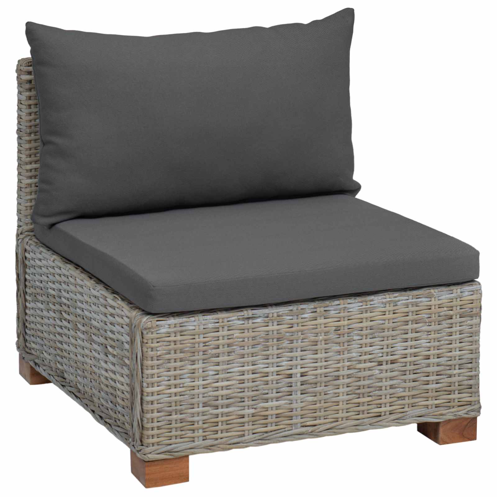 vidaXL Mittels Sofa mit Kissen GENDT Naturrattan Kubu Grau – Bild 2