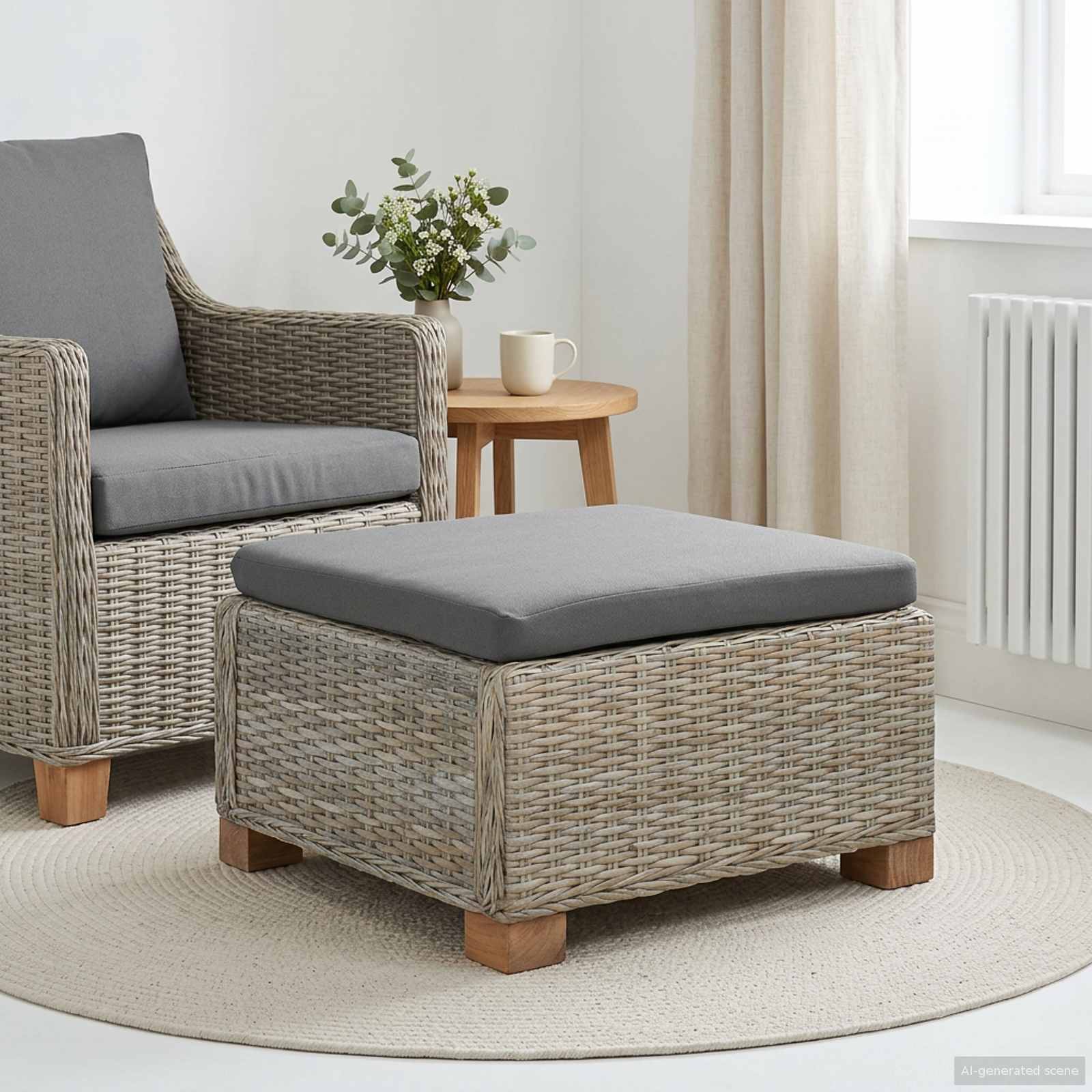 vidaXL Hocker mit Kissen GENDT Naturrattan Kubu Grau