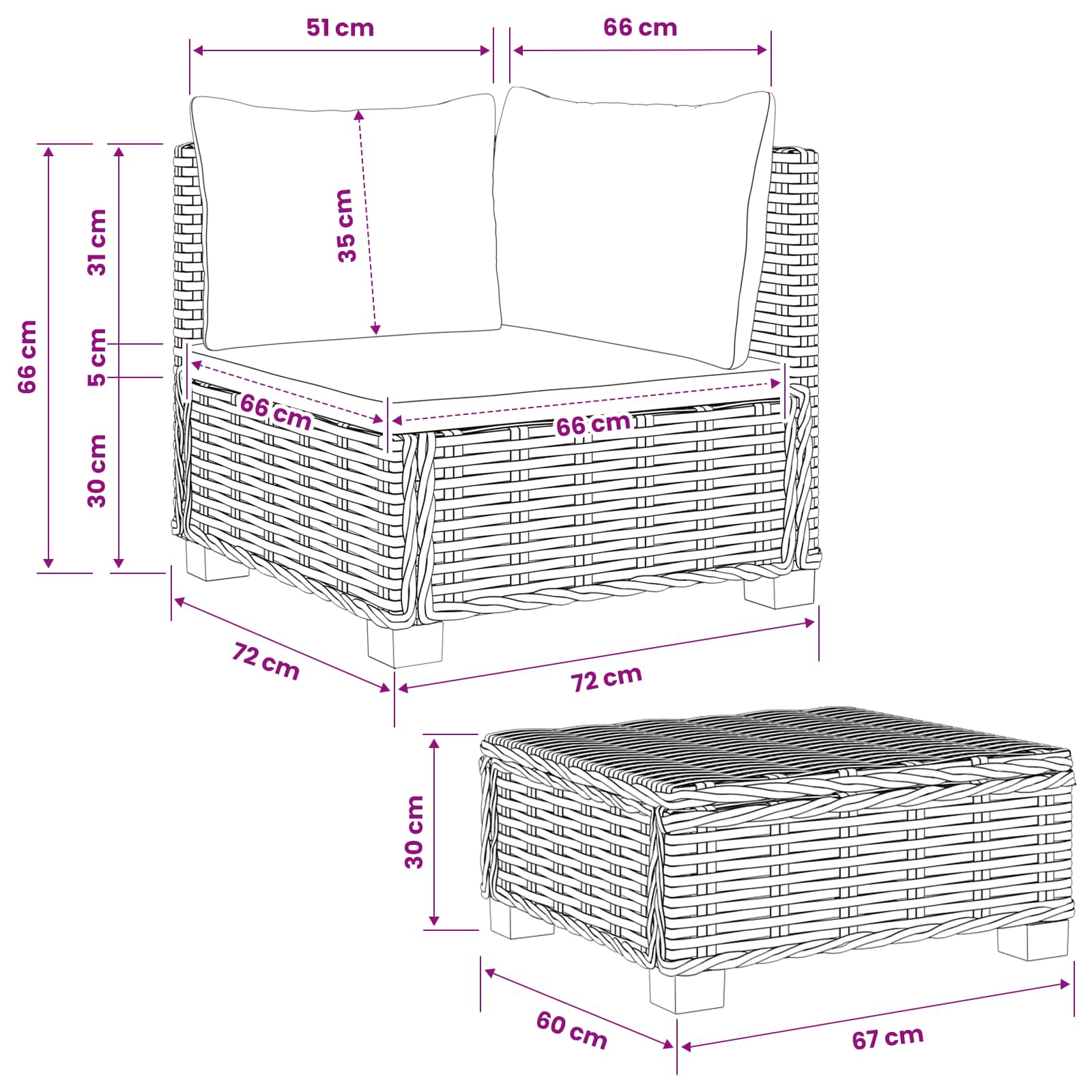 Rattan Lounge Set GENDT size guide