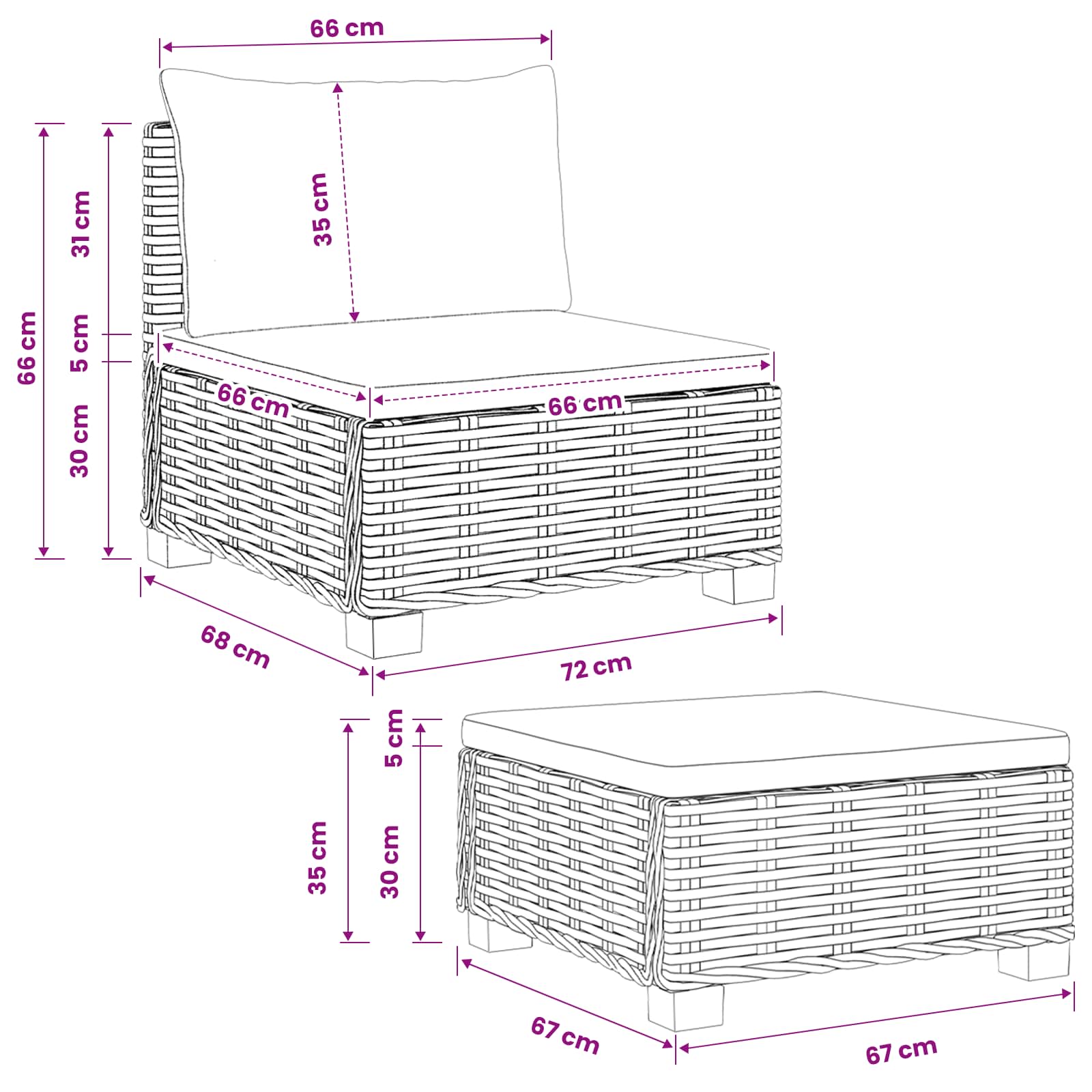 Rattan Lounge Set GENDT size guide