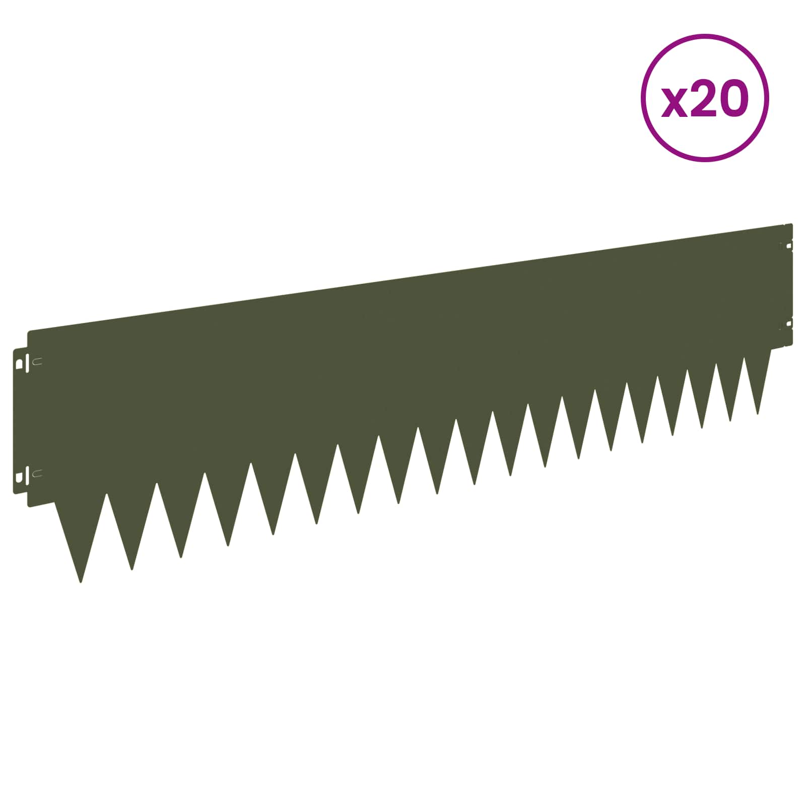 vidaXL Robovi trave 20 pcs 103 x 25 cm jeklo Olivno zelena - slika 3