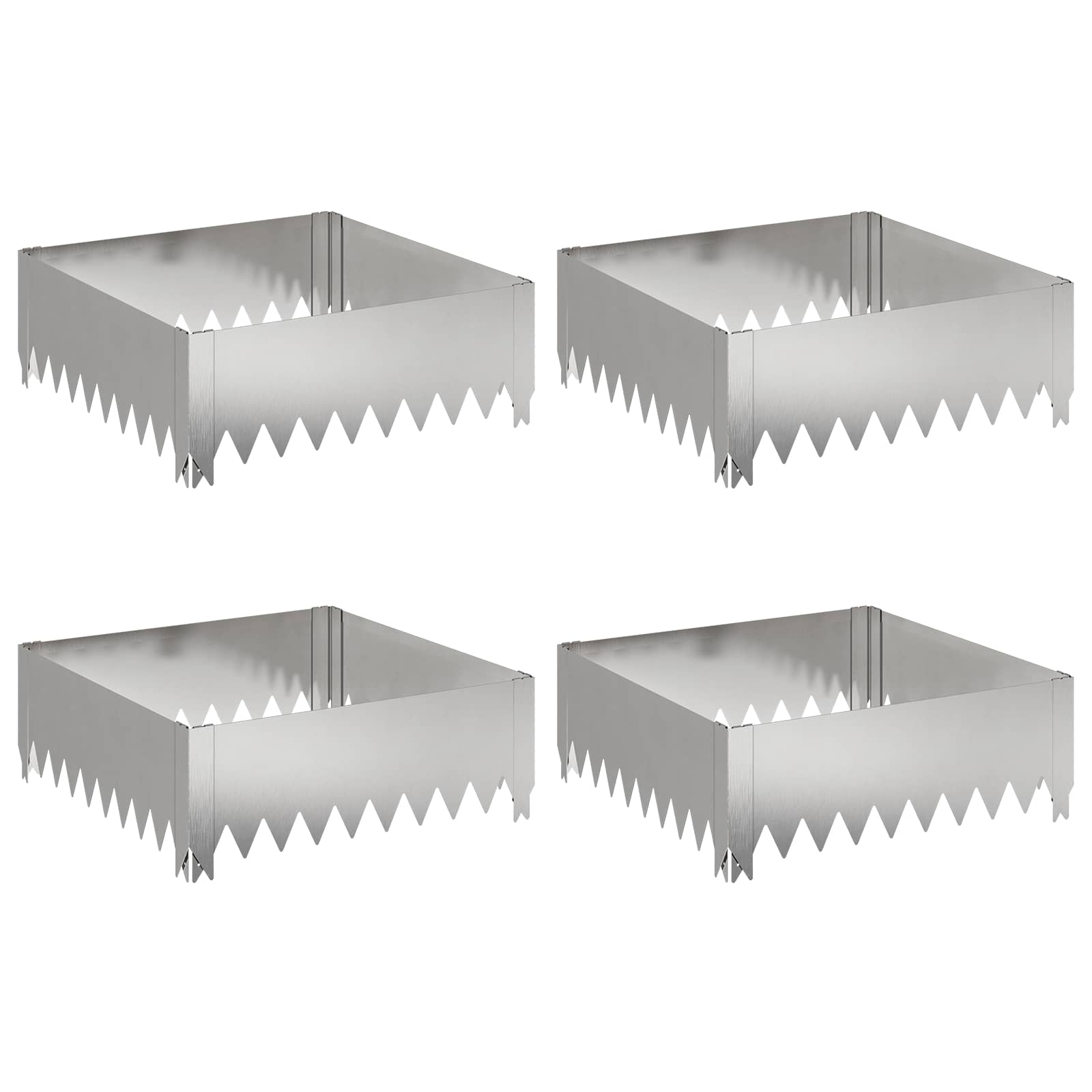 vidaXL Obrubník trávnika 4 ks 60 x 60 x 20 cm Oceľ Strieborná