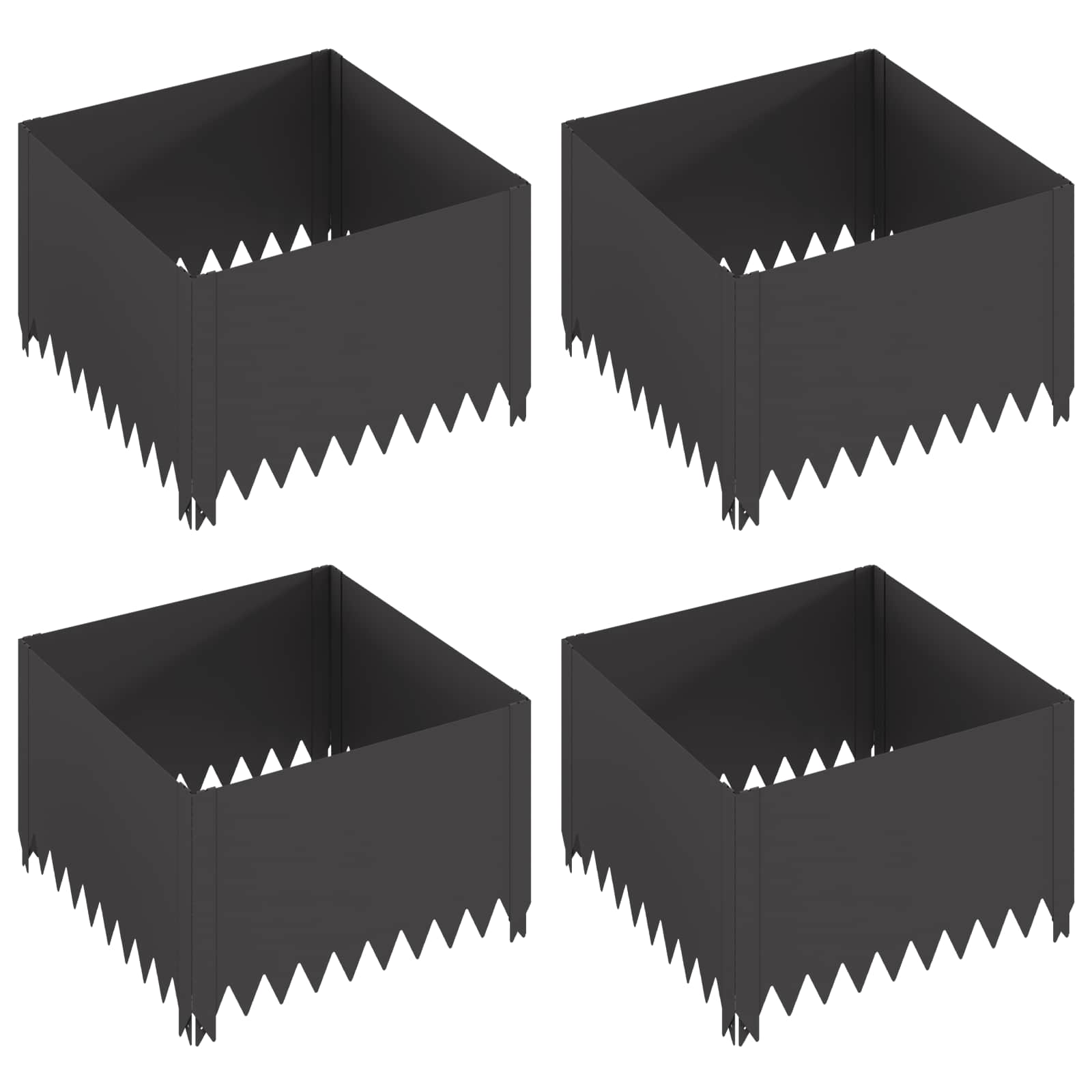 vidaXL Obrubník trávnika 4 ks 60 x 60 x 35 cm Oceľ Čierna