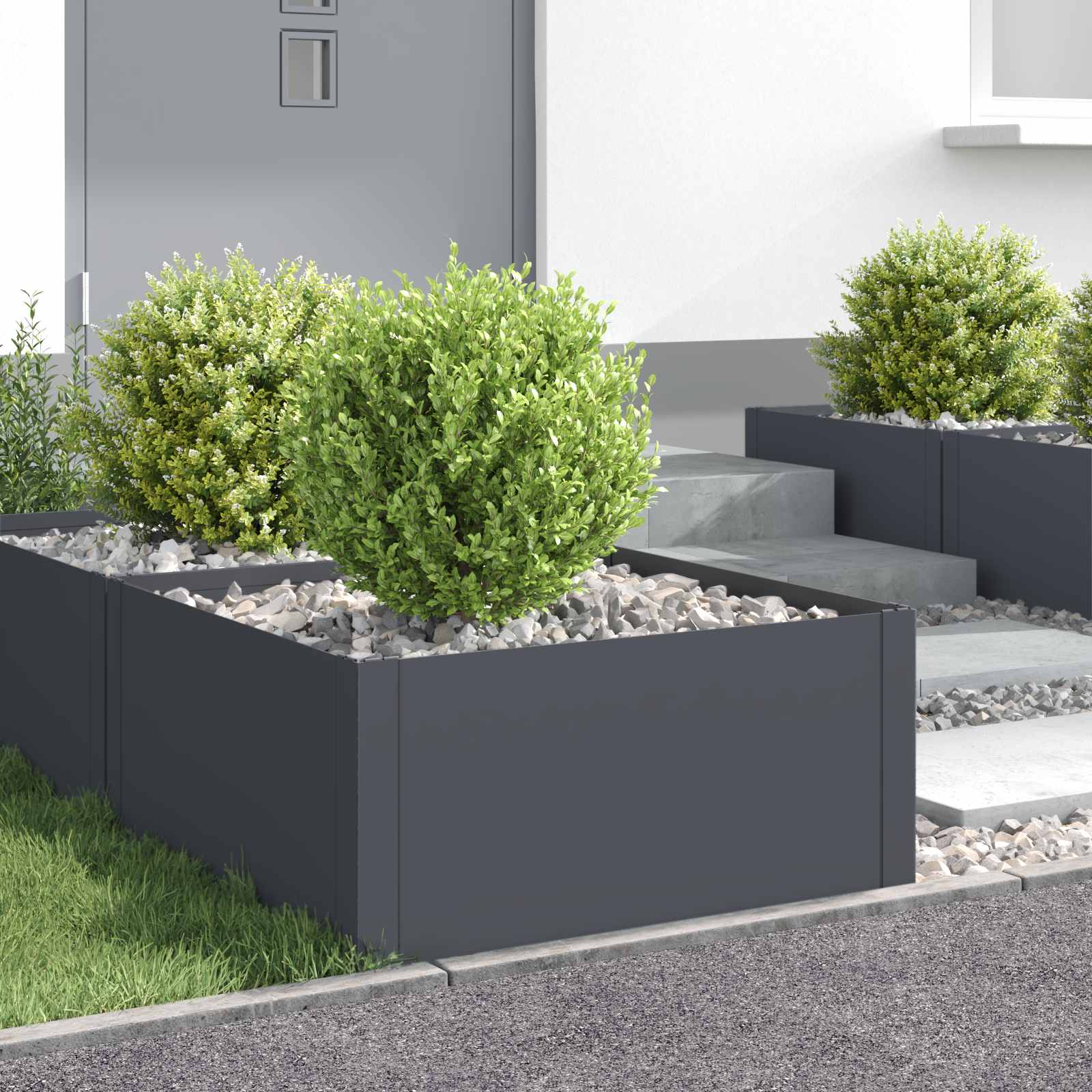vidaXL Nurmireunus 4 kpl 60 x 60 x 35 cm Teräs Antrasiitti