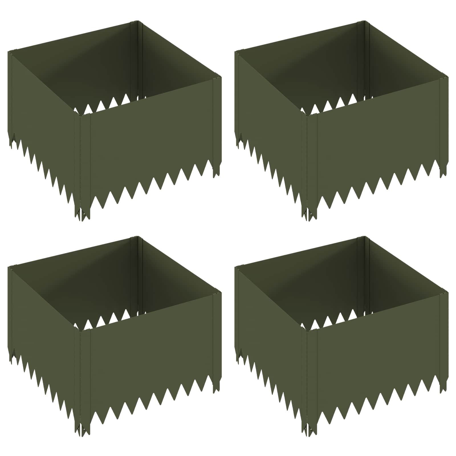 vidaXL Obrubník trávnika 4 ks 60 x 60 x 35 cm Oceľ Olivovo zelená