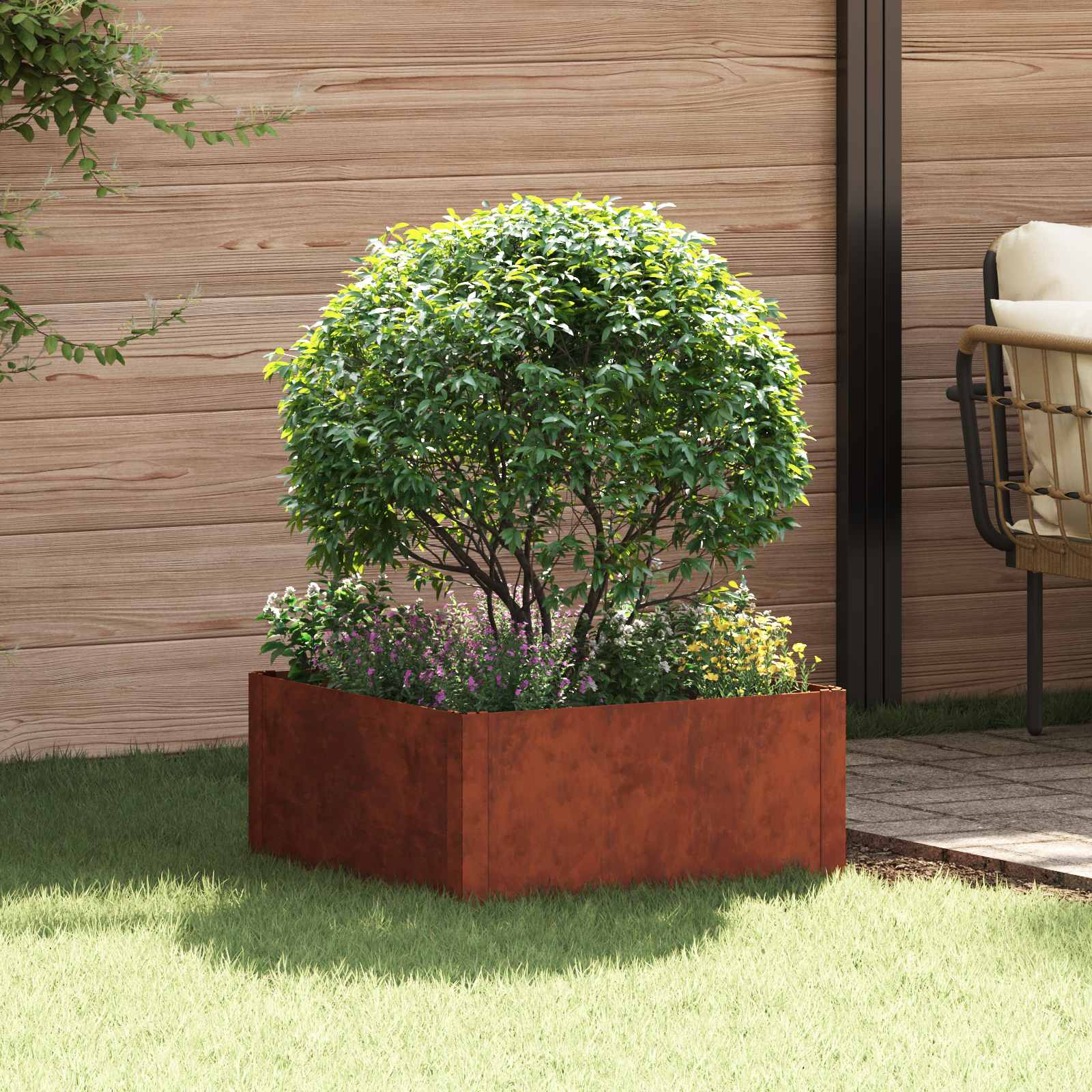 vidaXL Margine pentru gazon 60 x 60 x 35 cm Oțel Ruginit