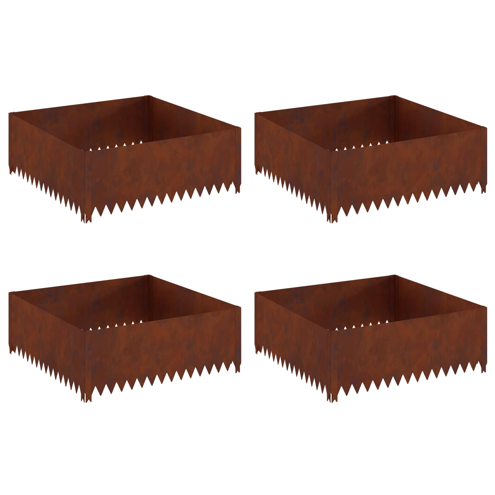 vidaXL Obrubník trávnika 4 ks 100 x 100 x 35 cm Oceľ Hrdzavý