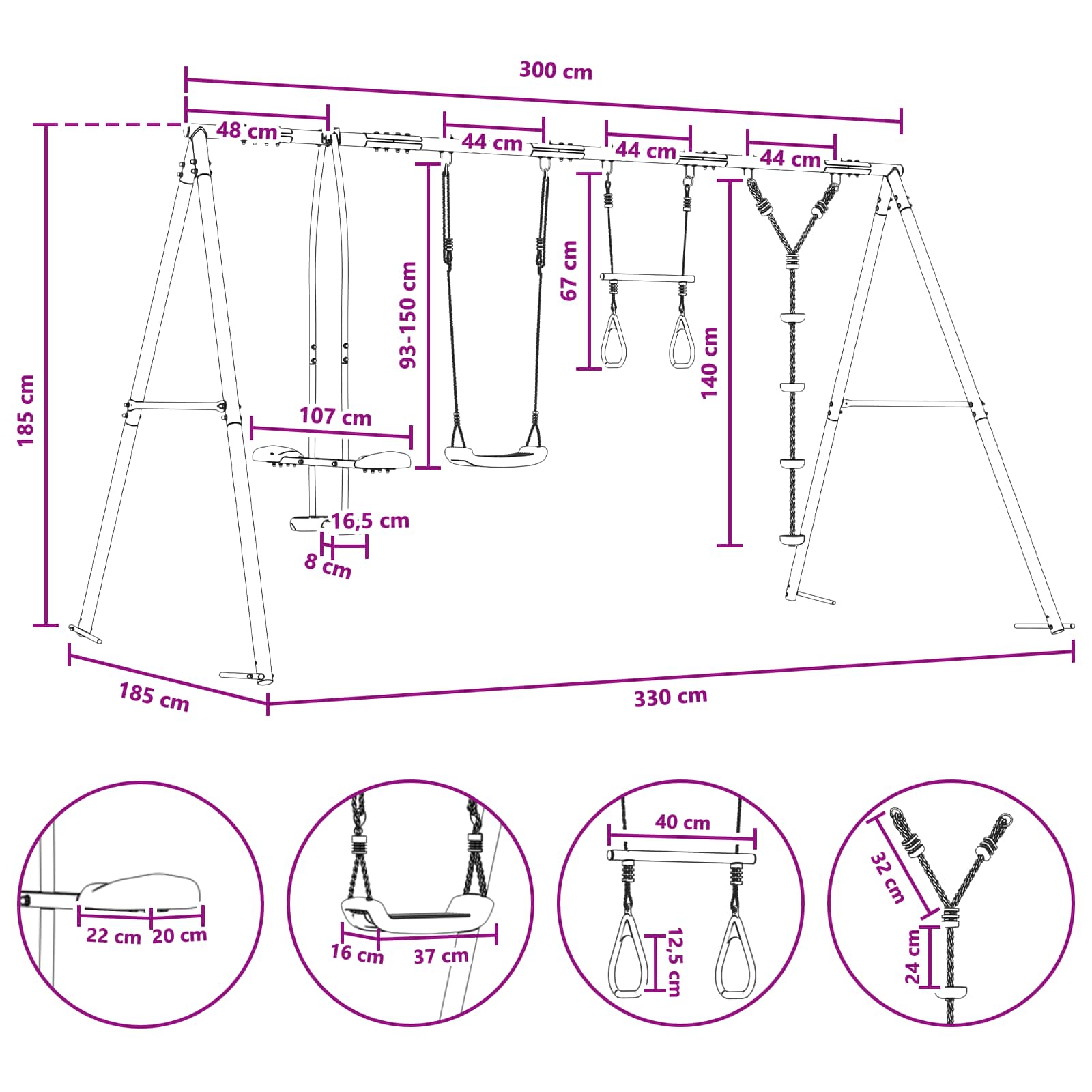 vidaXL Outdoor Schaukelset Mehrfarbig Stahl und PE – Bild 10