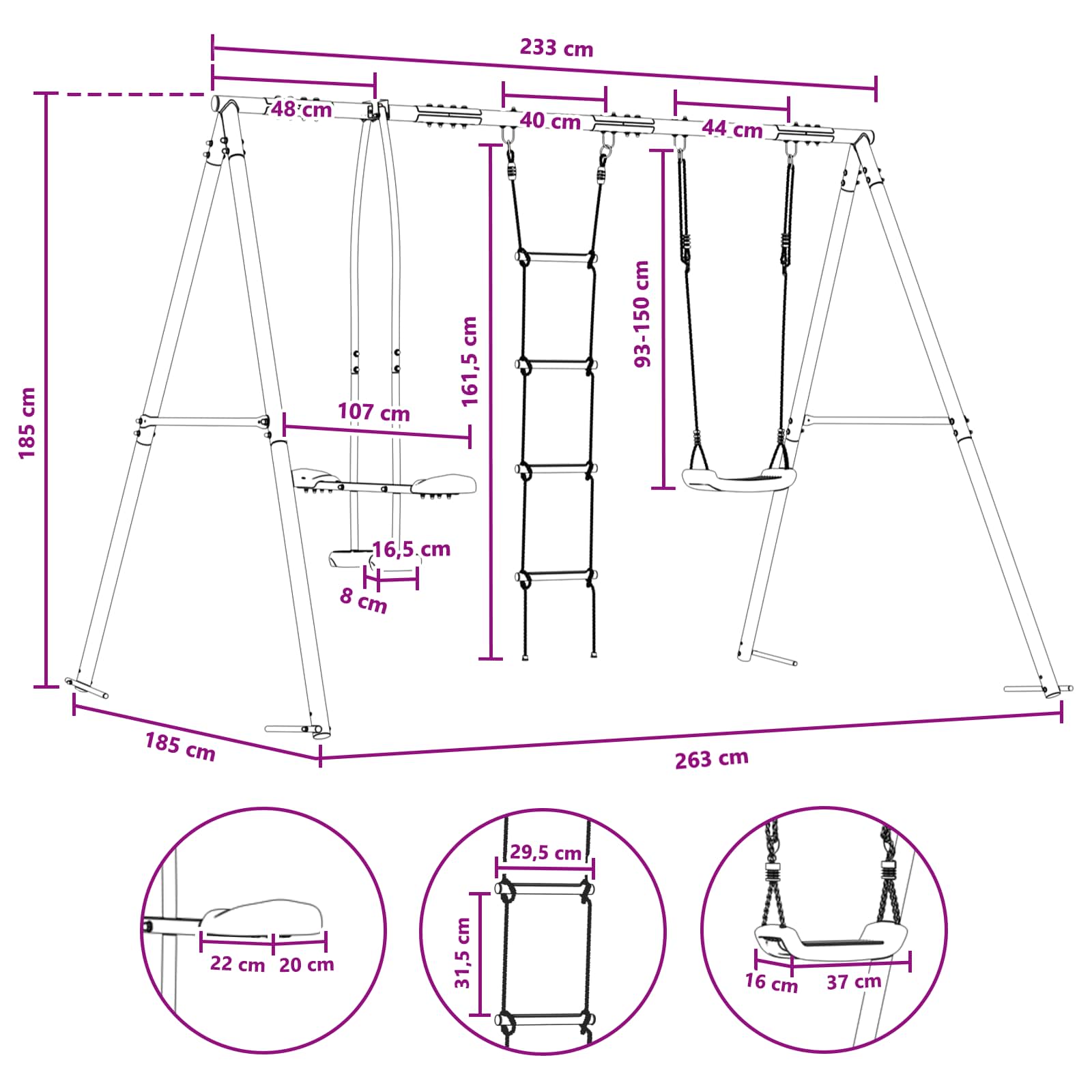Outdoor Schaukelset Mehrfarbig 263 x 185 x 185 cm Stahl und PE – Ansicht 9