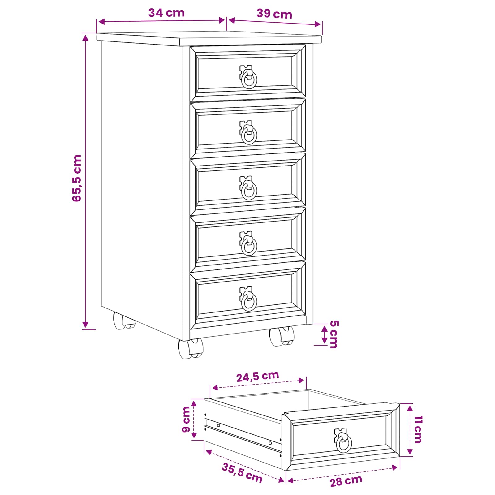 Rolling Cabinet CORONA size guide