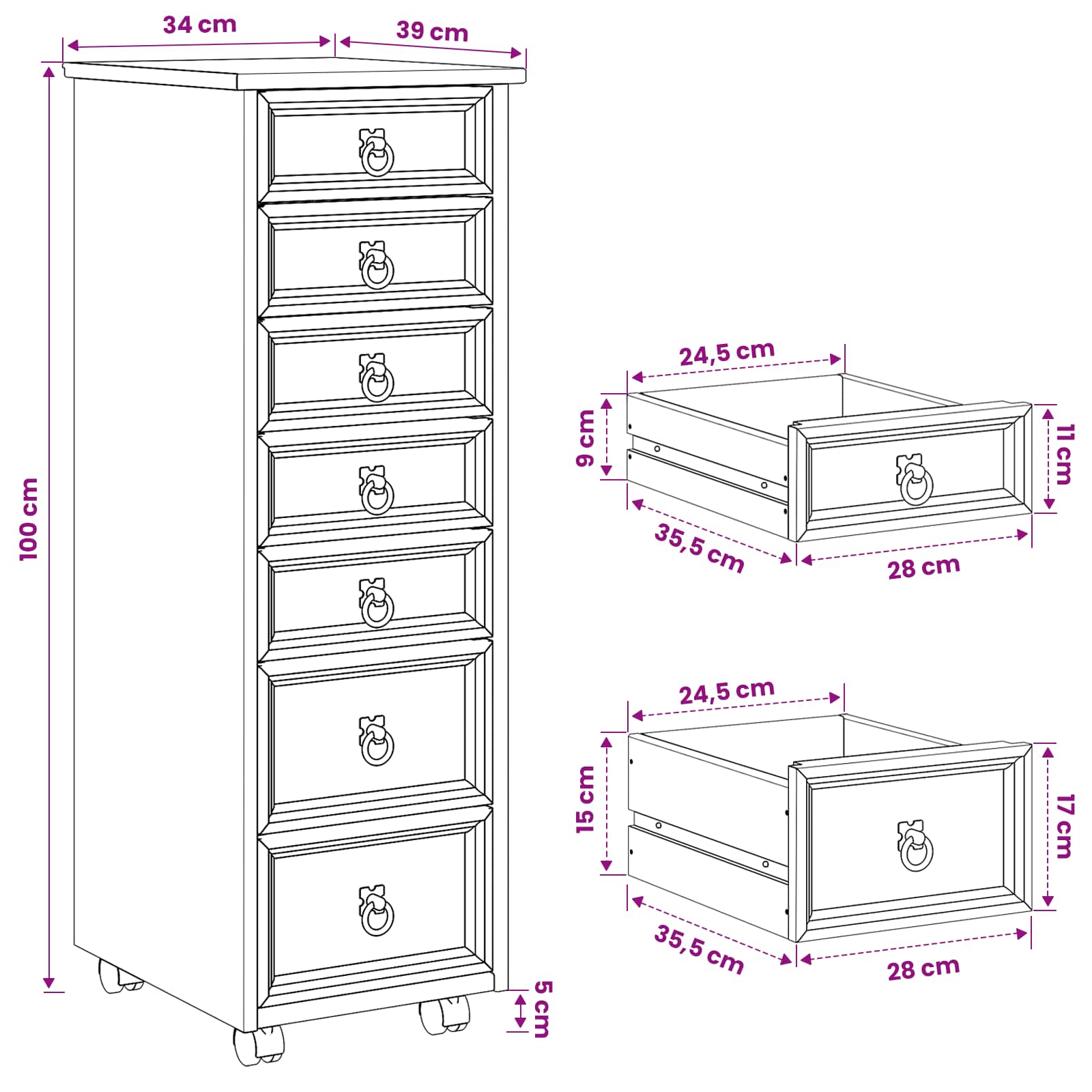 Rolling Cabinet CORONA size guide