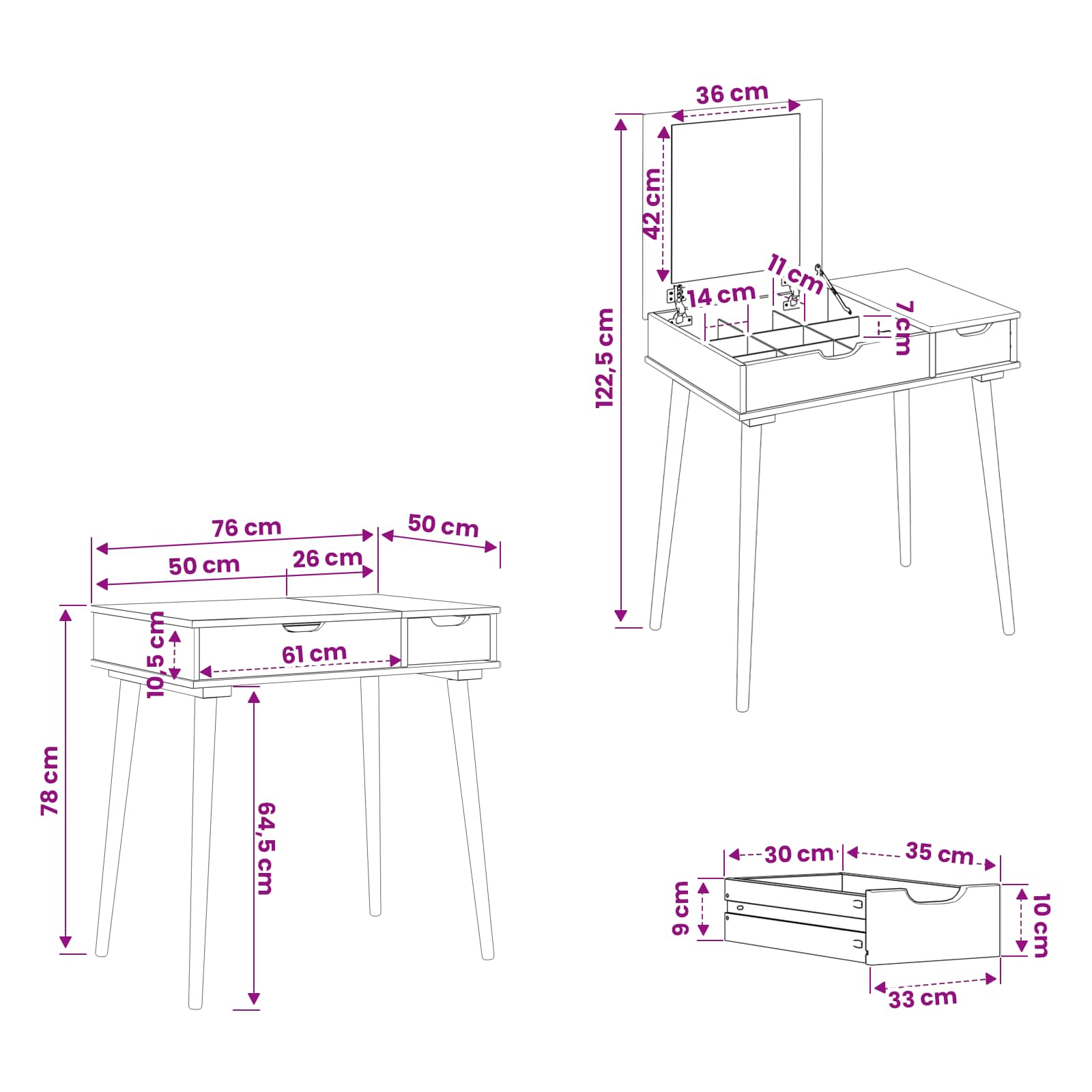 Dressing Table FAUSKE size guide