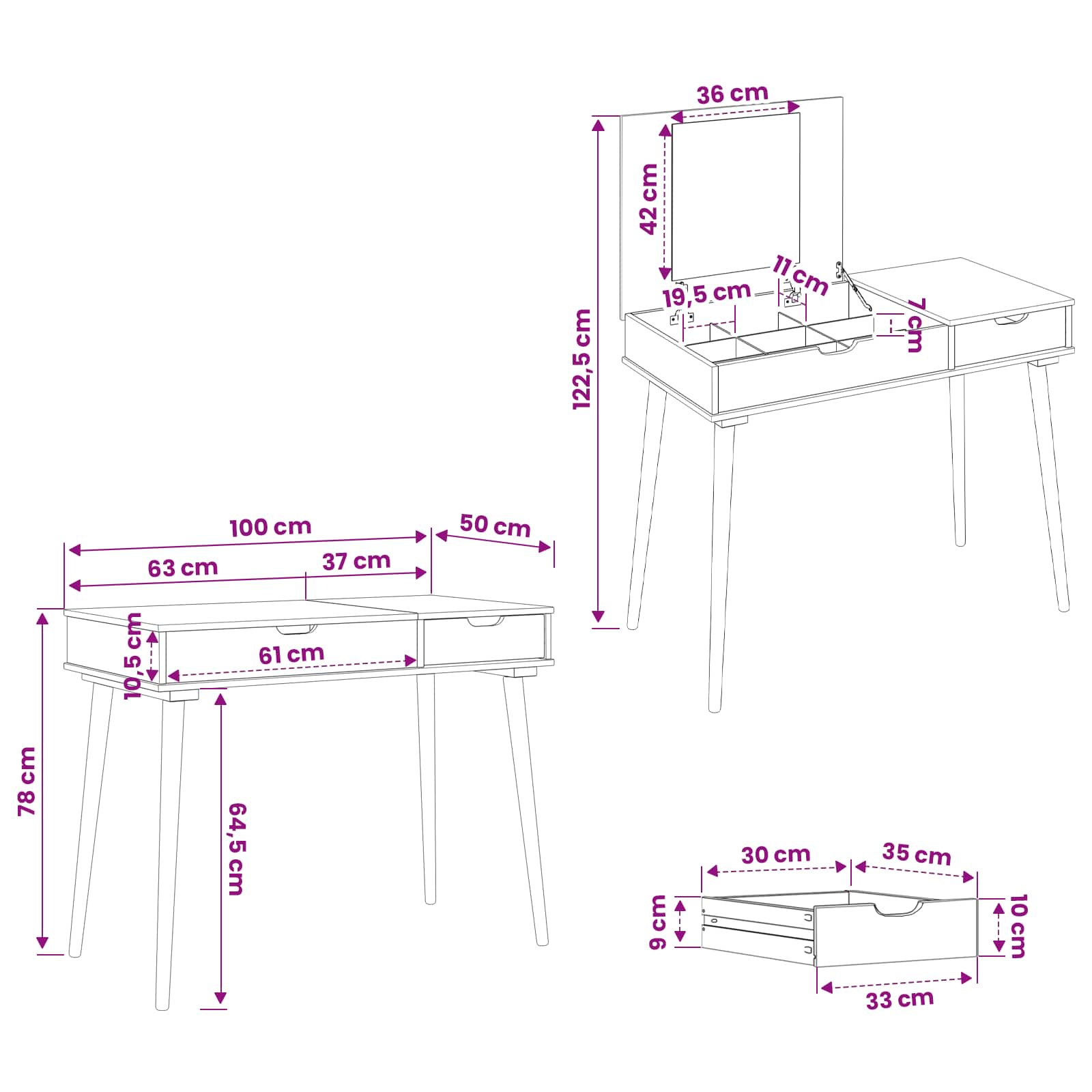 vidaxl Toaletna mizica FAUSKE Bela 100 x 50 x 78 cm - slika 7