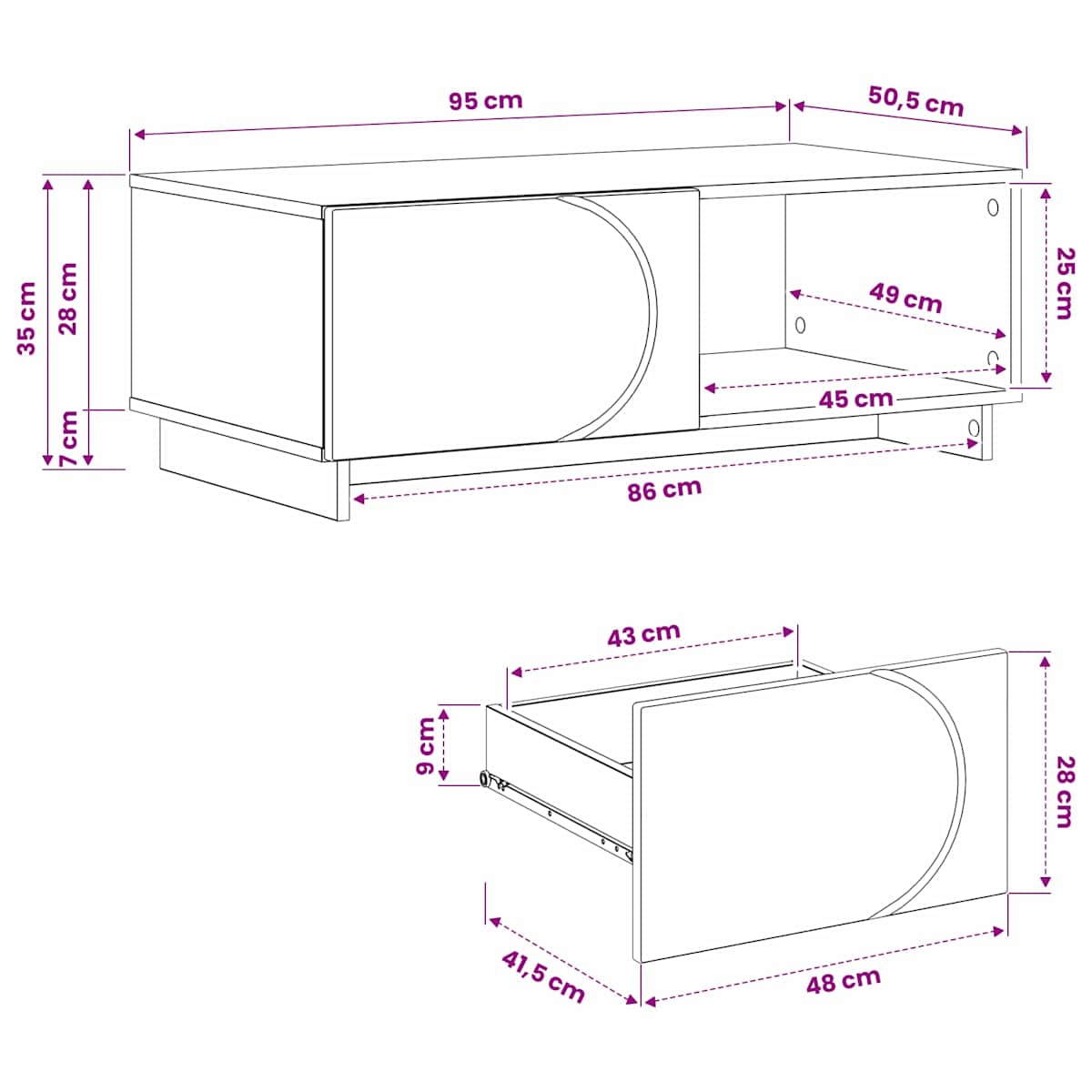 Sofabord 95 x 50,5 x 35 cm Konstrueret træ - Billede 10