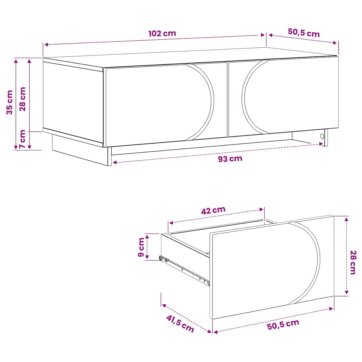 Sofabord 102 x 50,5 x 35 cm Konstrueret træ - Billede 9
