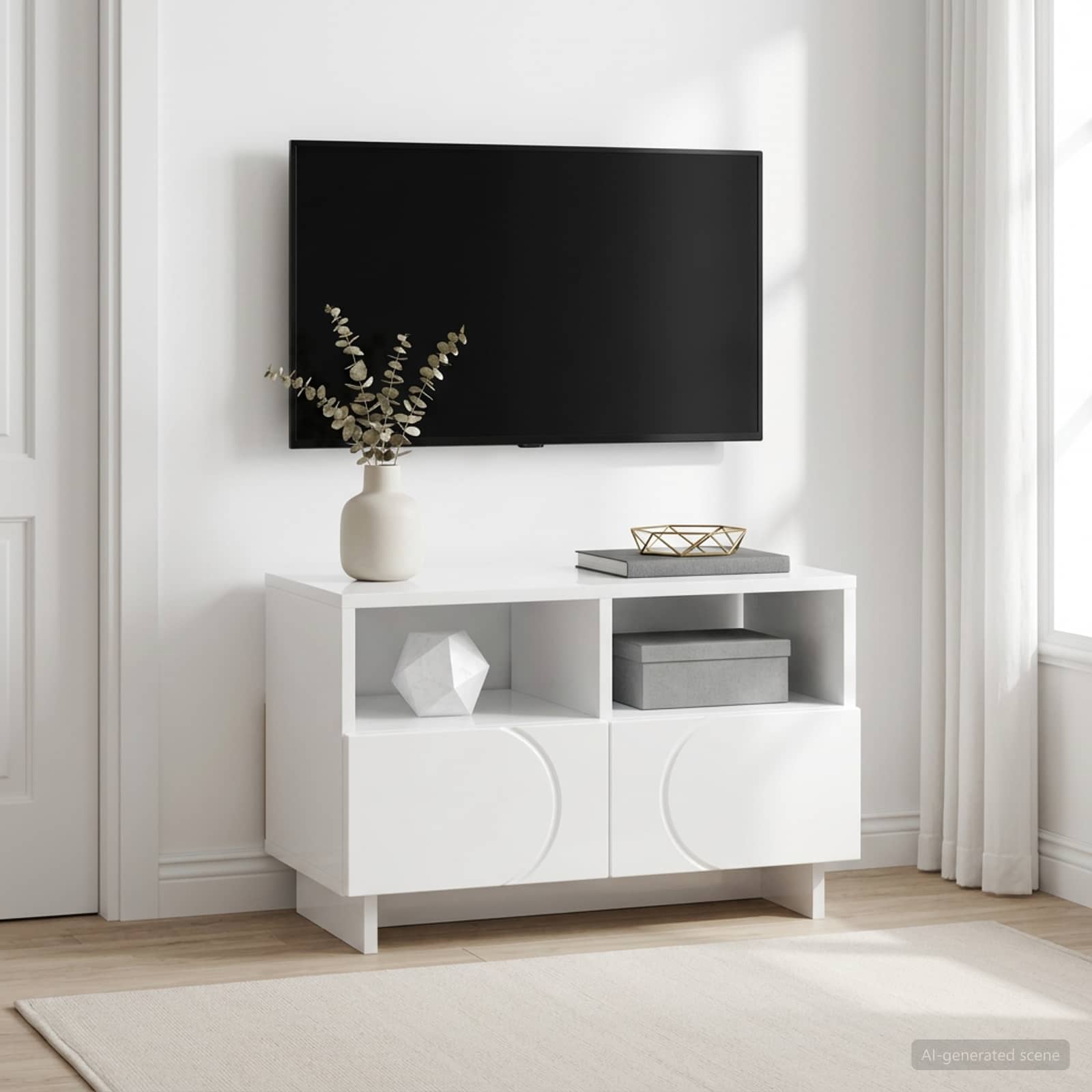 ТВ стойка 60 x 34.5 x 40 cm Бял гланц Инженерна дървесина