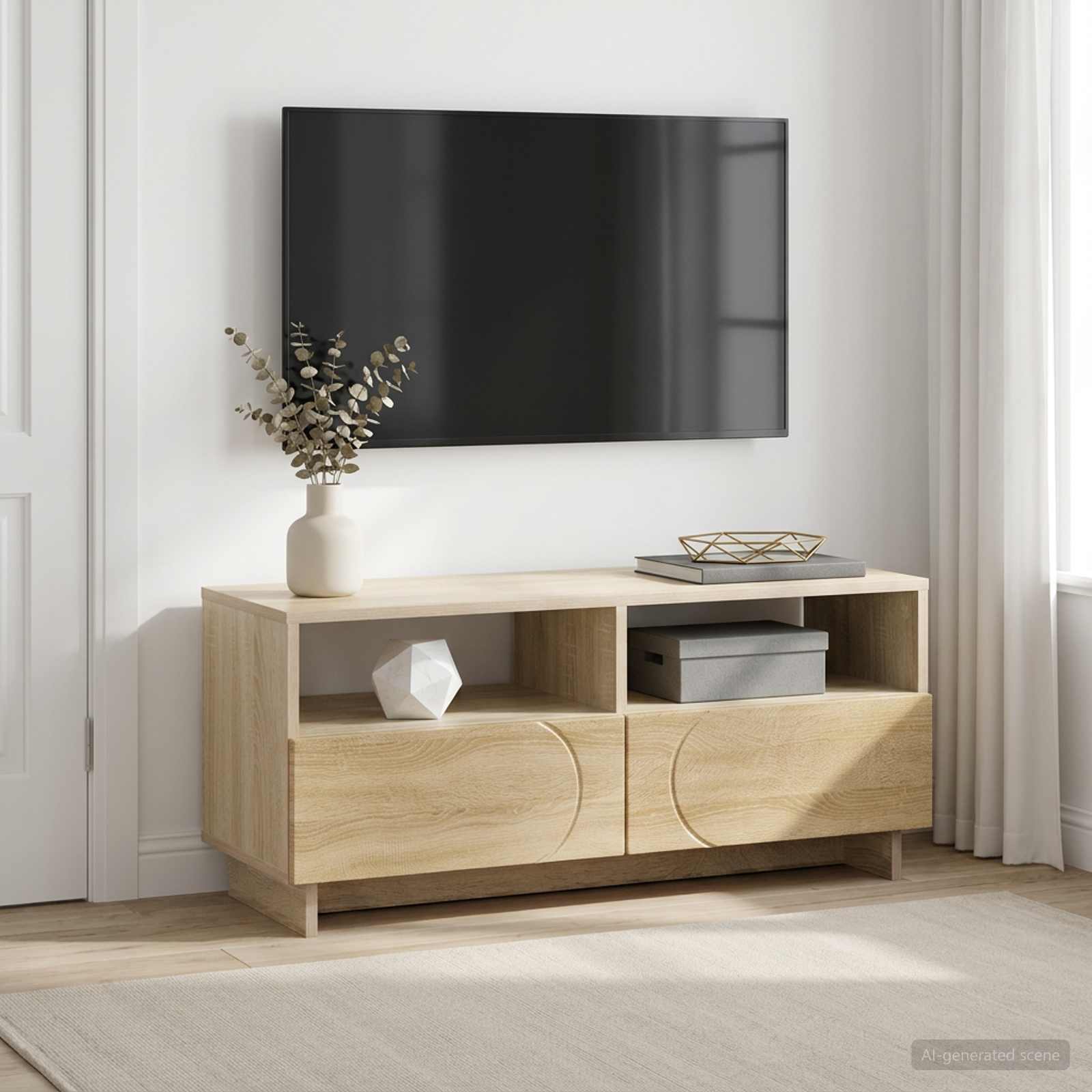 ТВ стойка 90 x 34.5 x 40 cm Бетонно сиво Инженерна дървесина