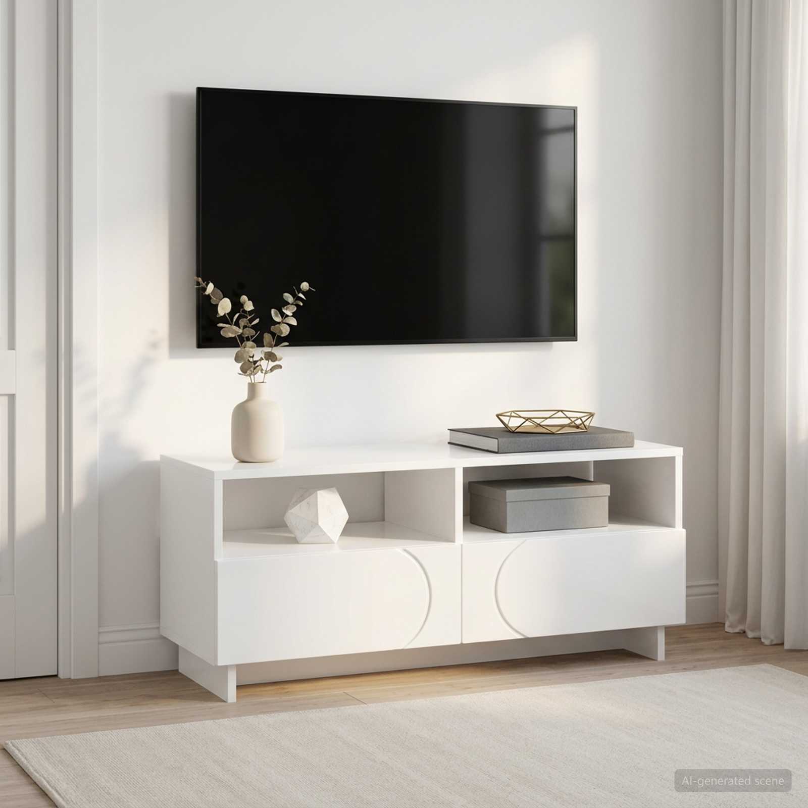 ТВ стойка 90 x 34.5 x 40 cm Бял гланц Инженерна дървесина
