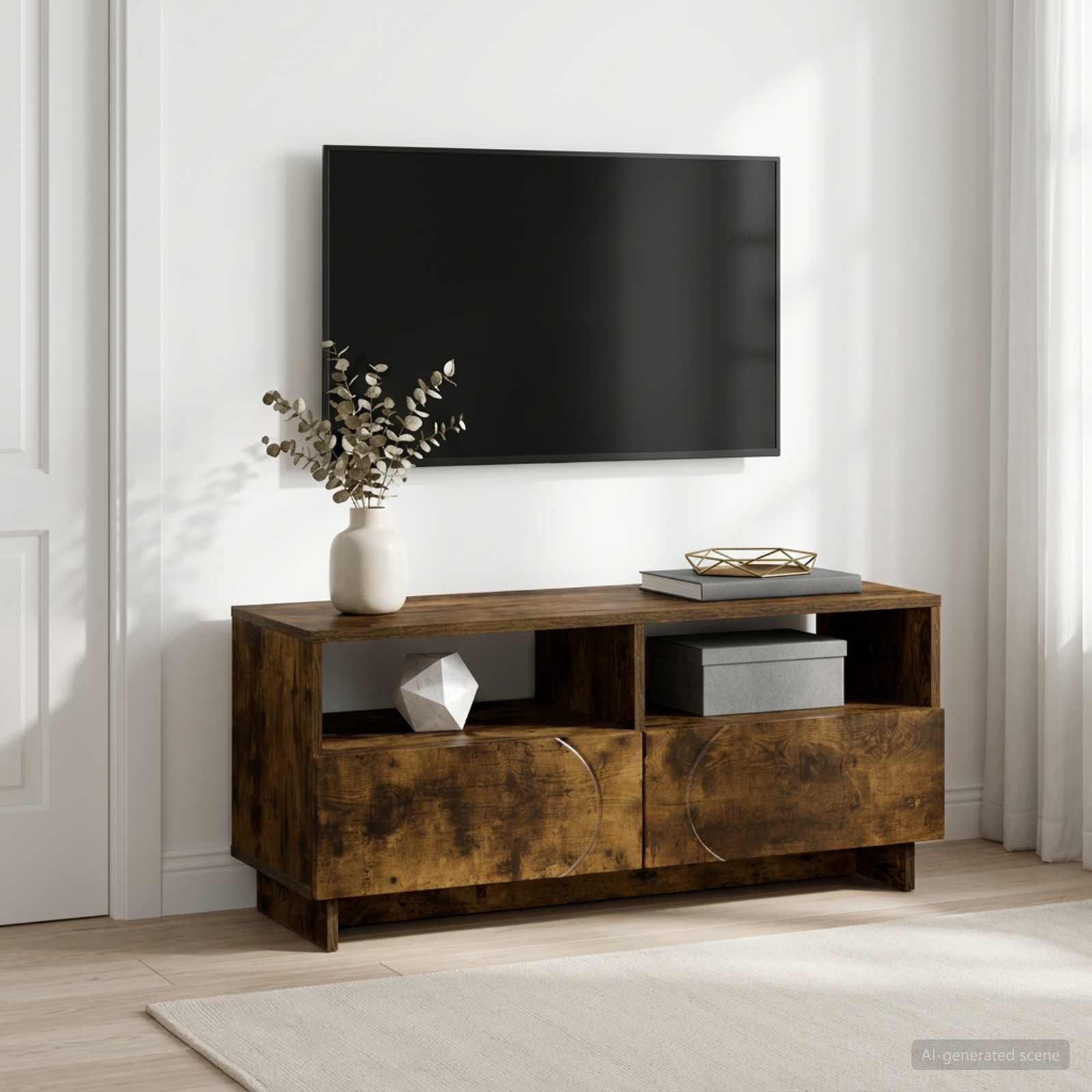 ТВ стойка 90 x 34.5 x 40 cm Опушен дъб Инженерна дървесина