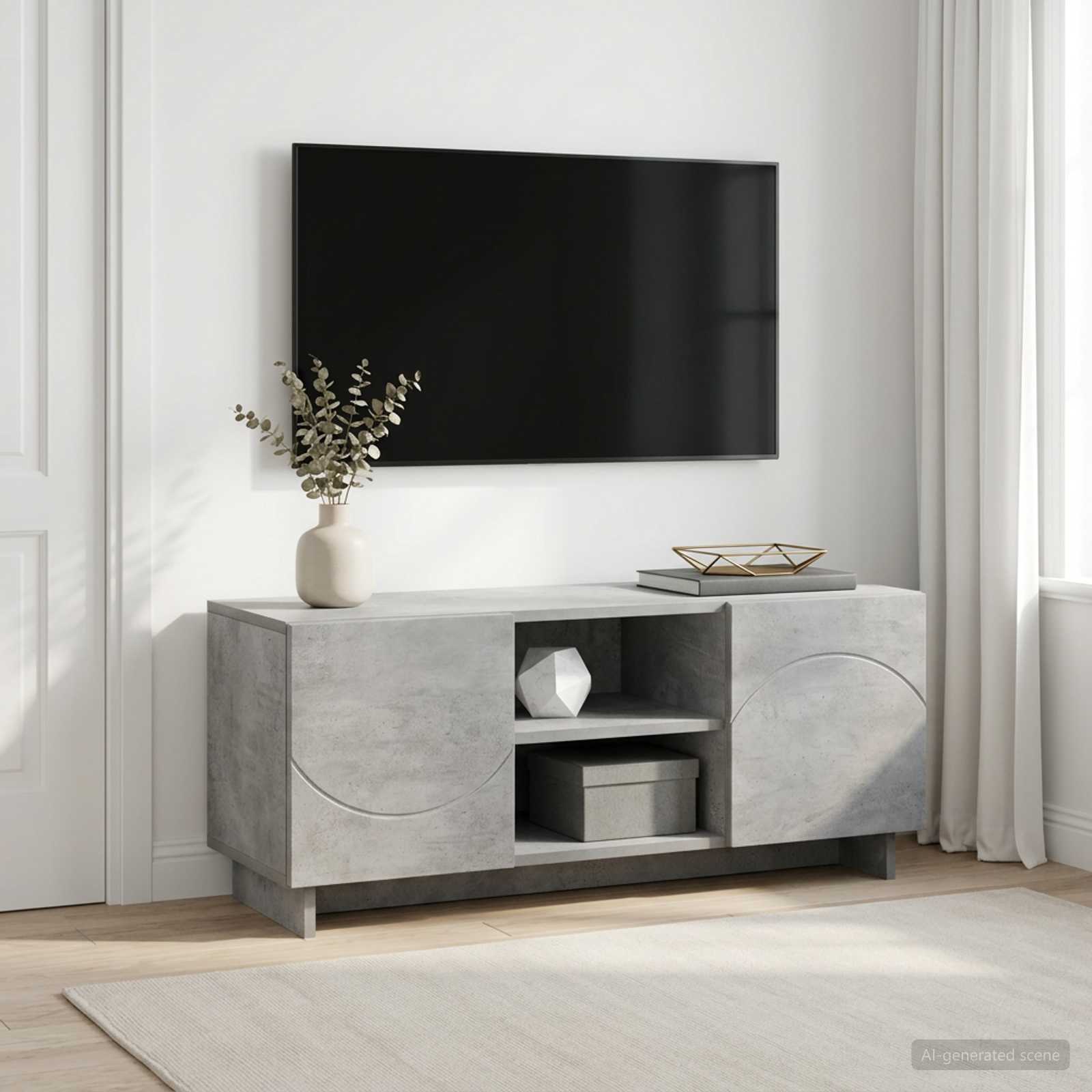 ТВ стойка 90 x 34.5 x 40 cm Бетонно сиво Инженерна дървесина