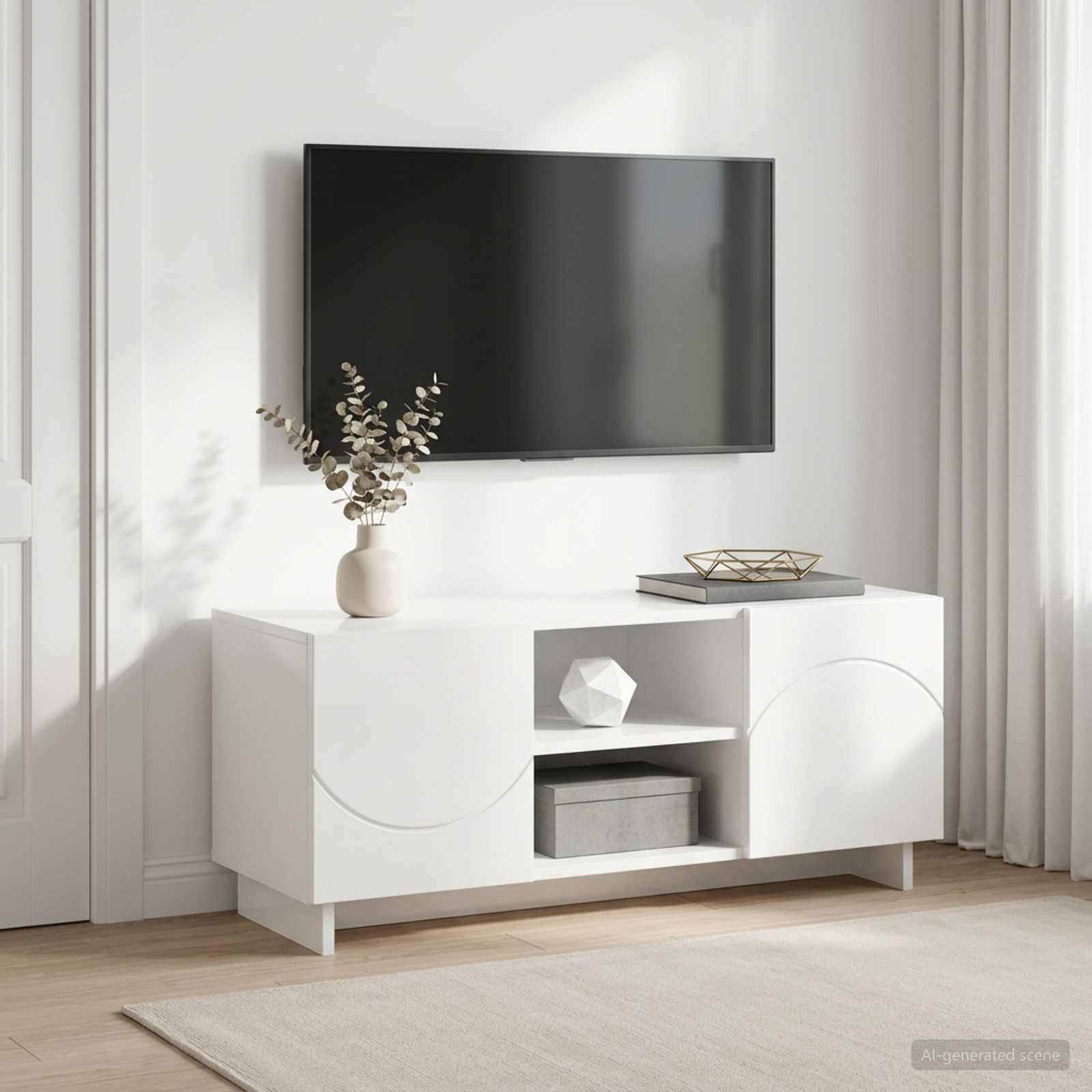 ТВ стойка 90 x 34.5 x 40 cm Бял гланц Инженерна дървесина