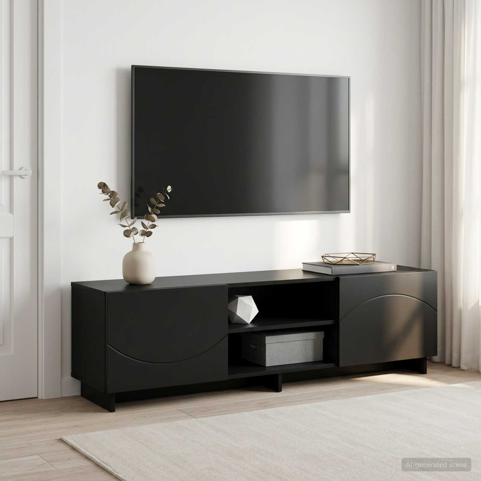 ТВ стойка 140 x 34,5 x 40 см Черно Инженерна дървесина