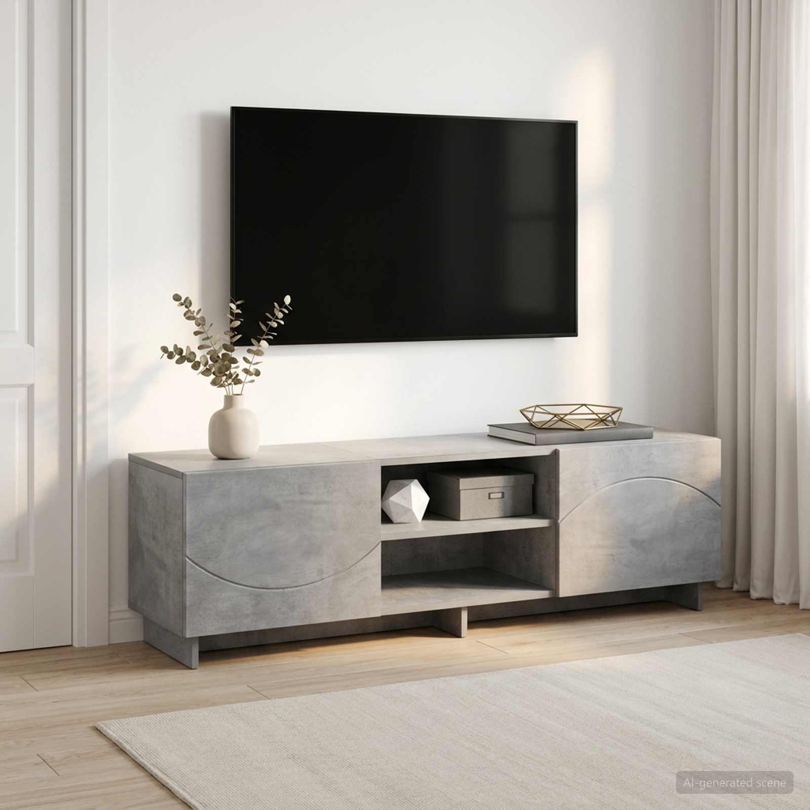 ТВ стойка 140 x 34,5 x 40 см Бетонно сиво Инженерна дървесина