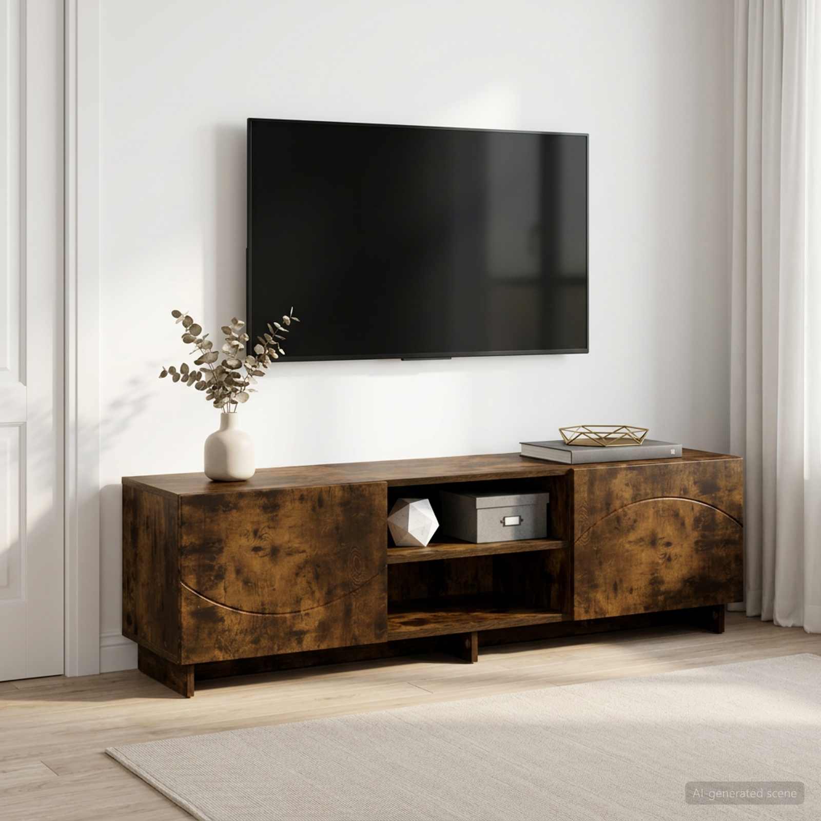 ТВ стойка 140 x 34,5 x 40 см Опушен дъб Инженерна дървесина