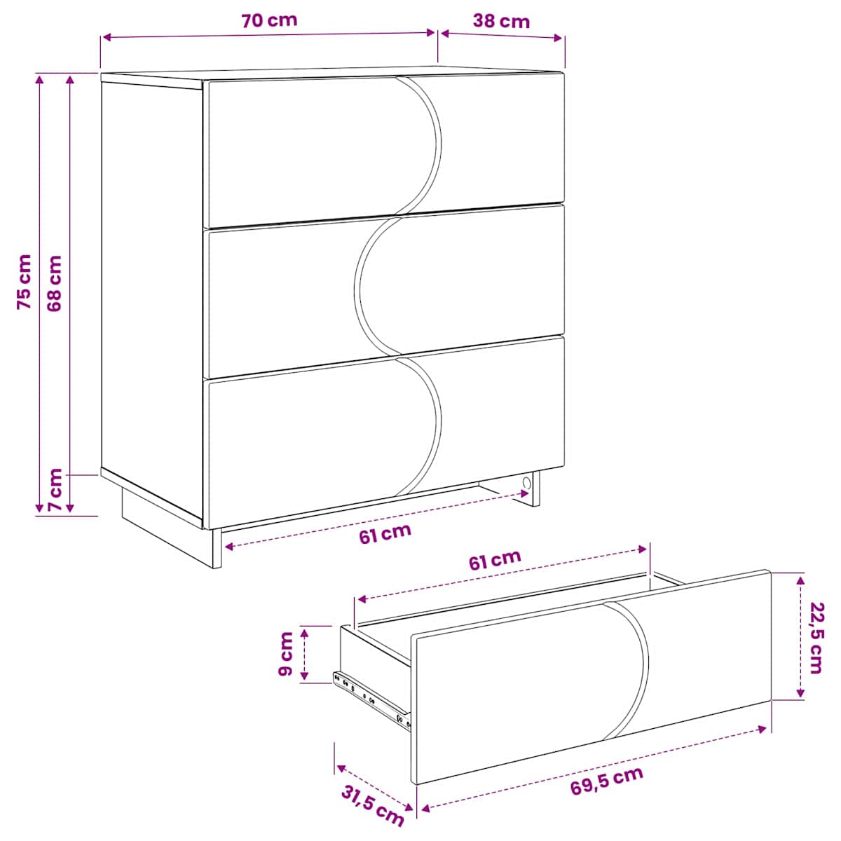 Skænk 70 x 38 x 75 cm Konstrueret træ - Billede 10
