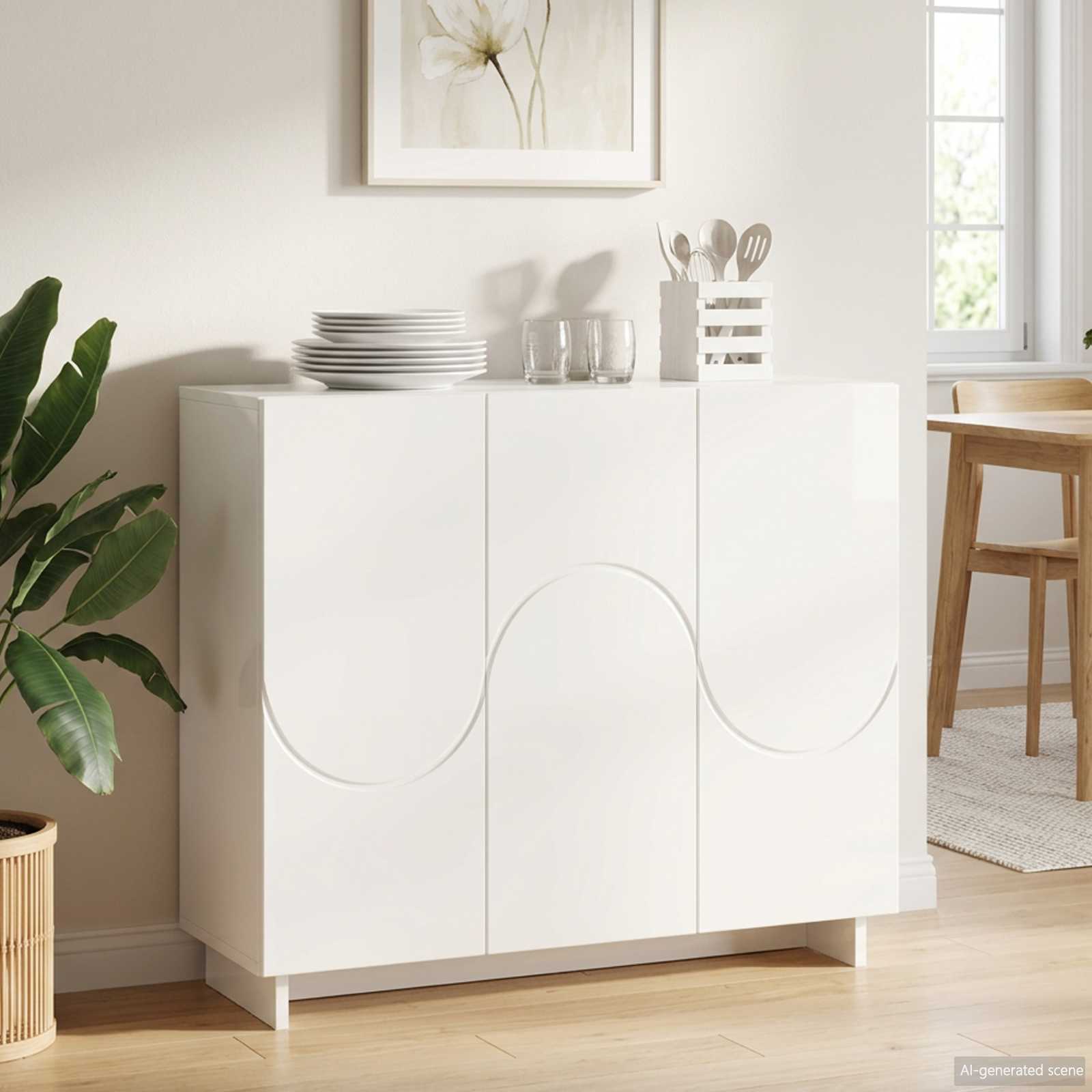 Бюфет Бял гланц 85.5 x 31 x 75 см Инженерна дървесина