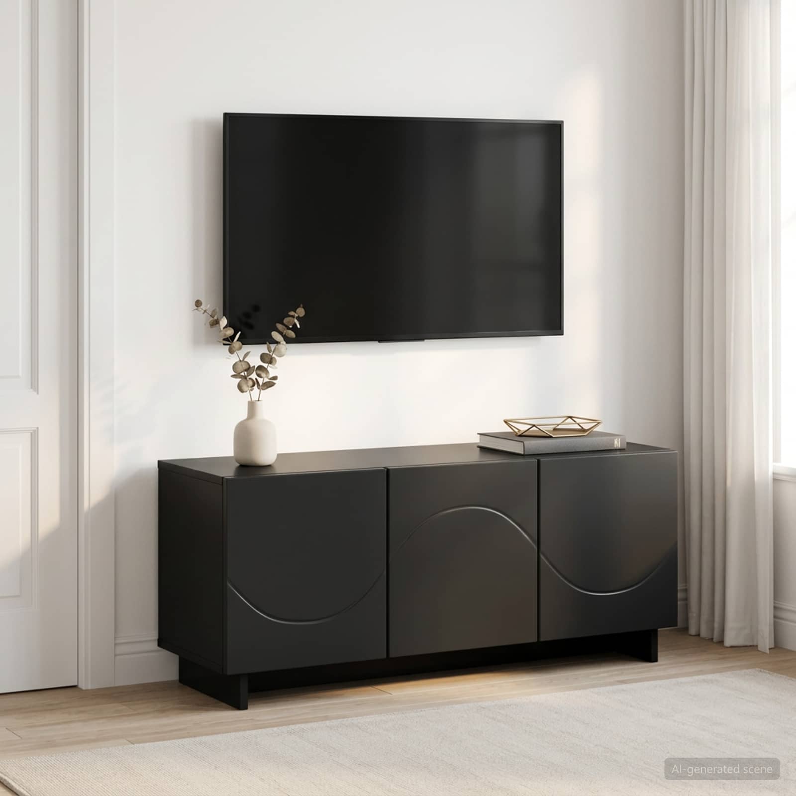 ТВ стойка 90 x 34.5 x 40 cm Черно Инженерна дървесина