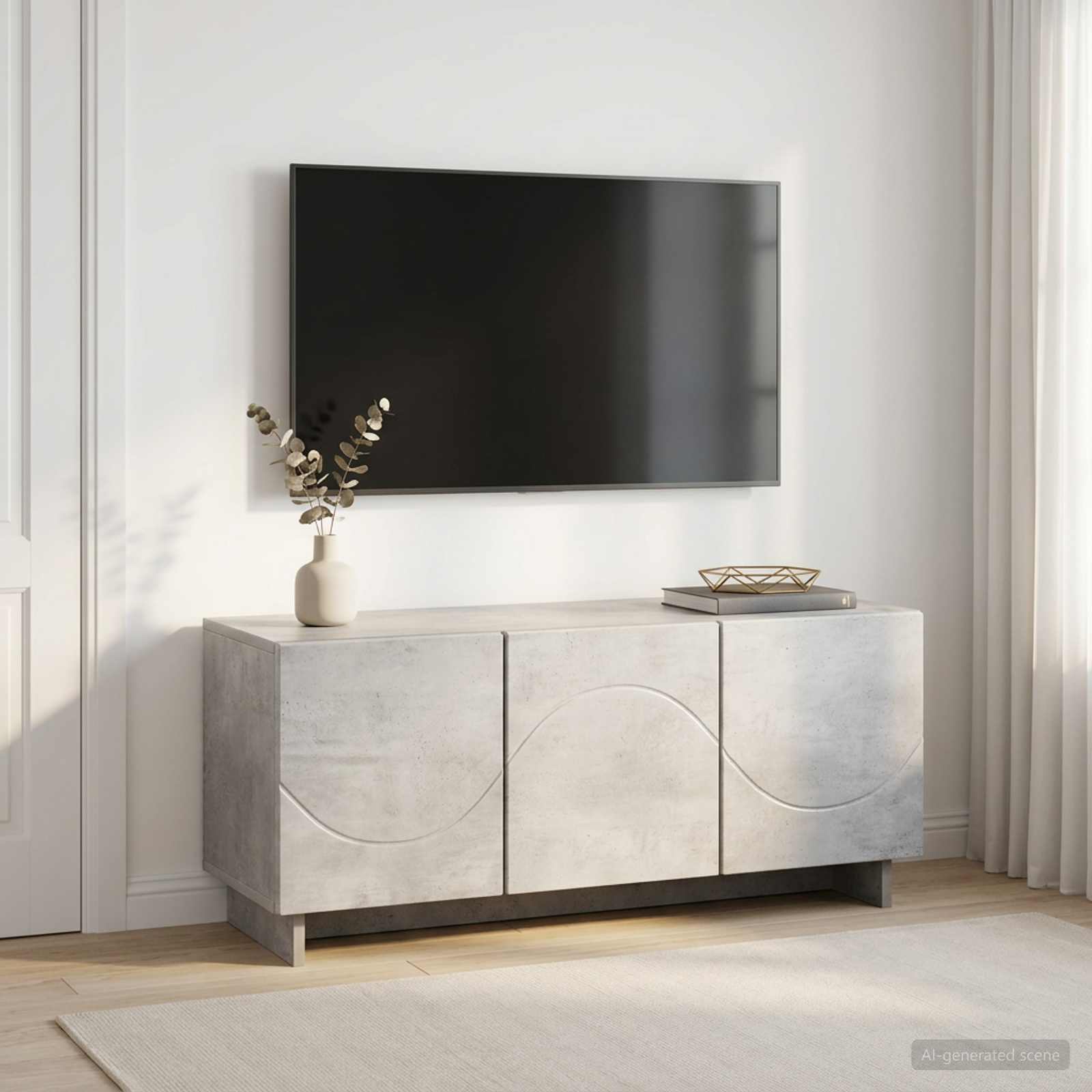 ТВ стойка 90 x 34.5 x 40 cm Бетонно сиво Инженерна дървесина
