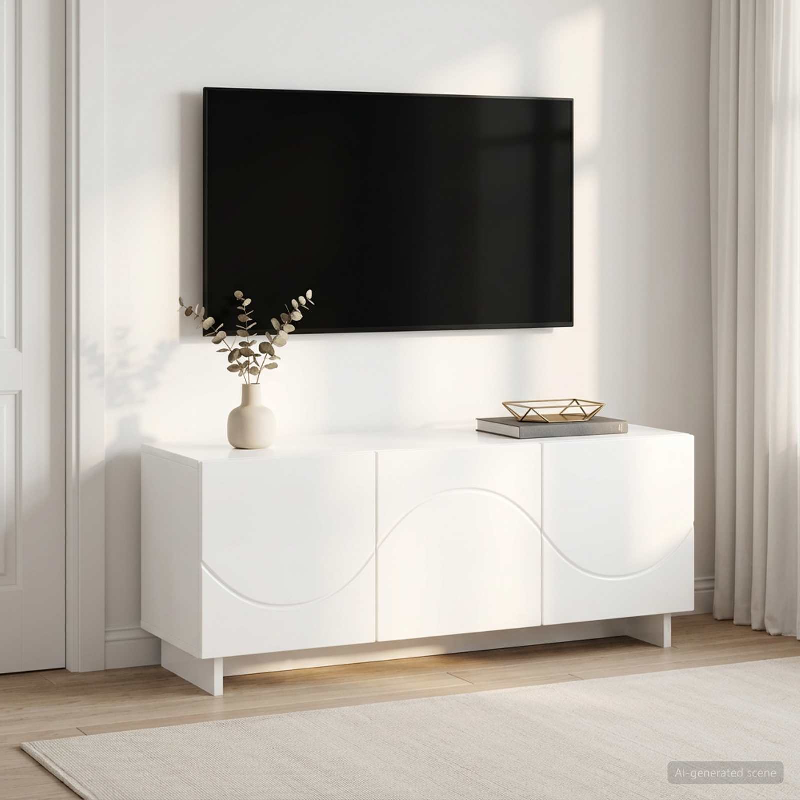 ТВ стойка 90 x 34.5 x 40 cm Бял гланц Инженерна дървесина