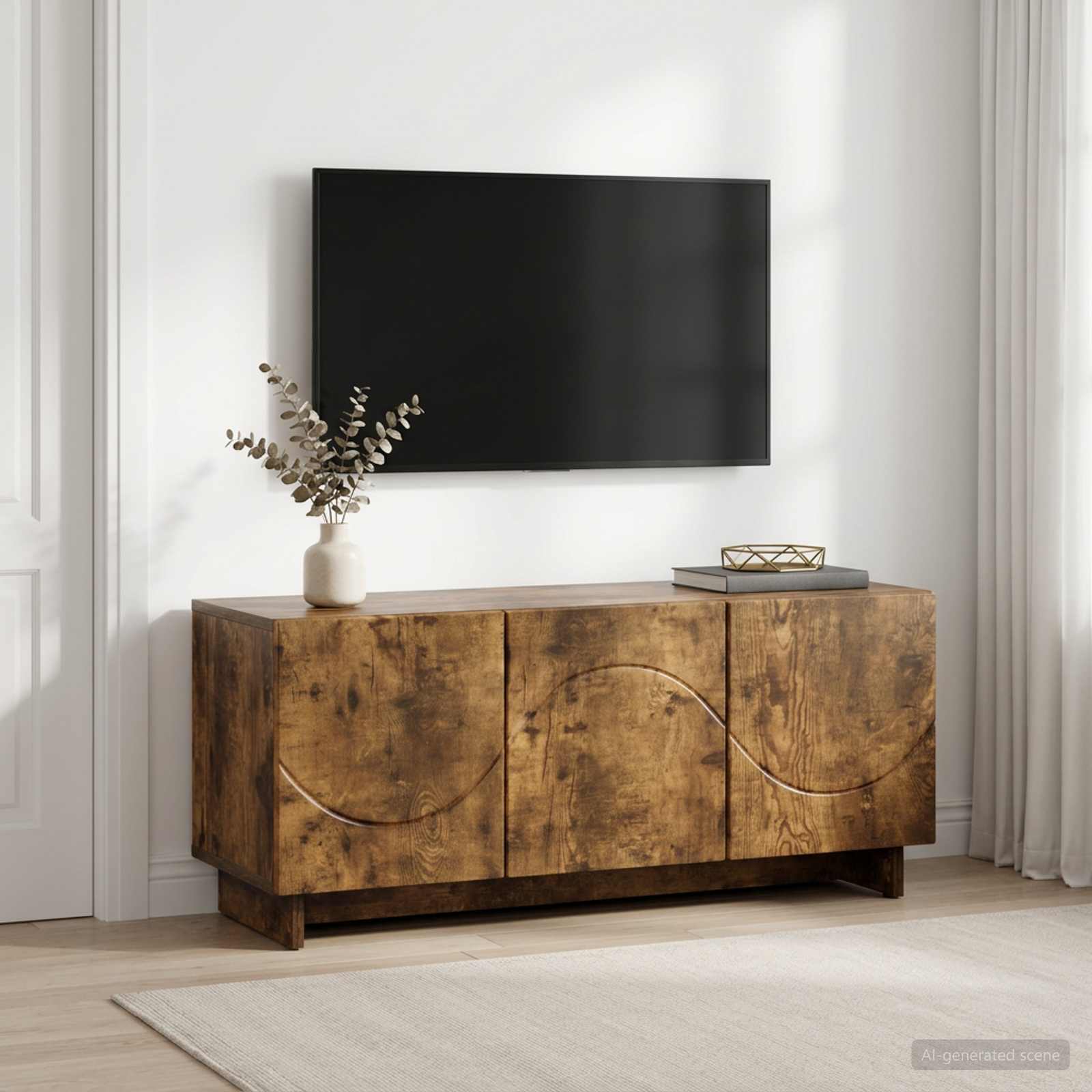 ТВ стойка 90 x 34.5 x 40 cm Опушен дъб Инженерна дървесина
