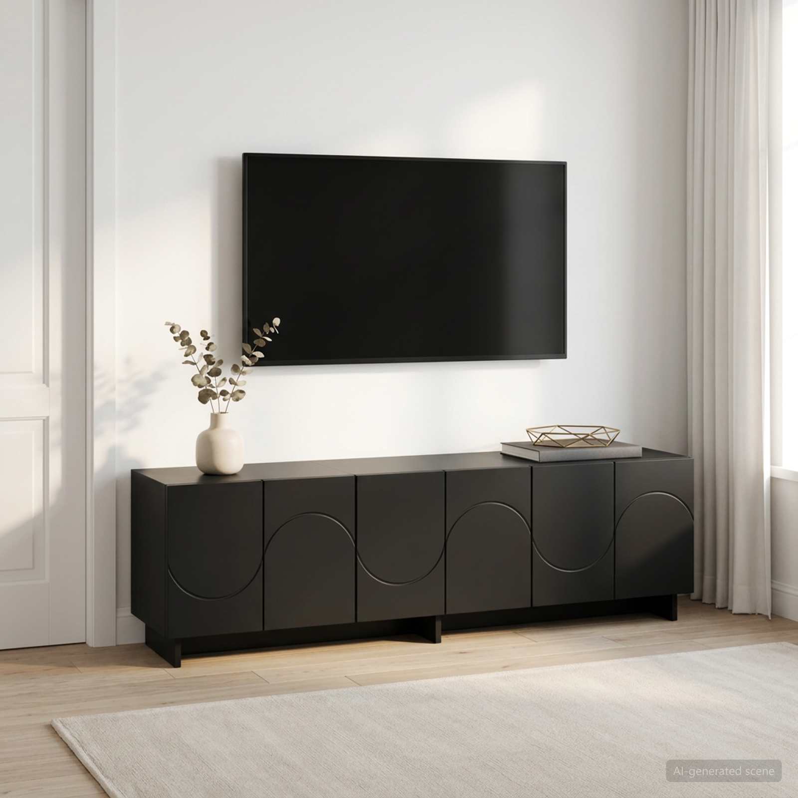 ТВ стойка 140 x 34,5 x 40 см Черно Инженерна дървесина