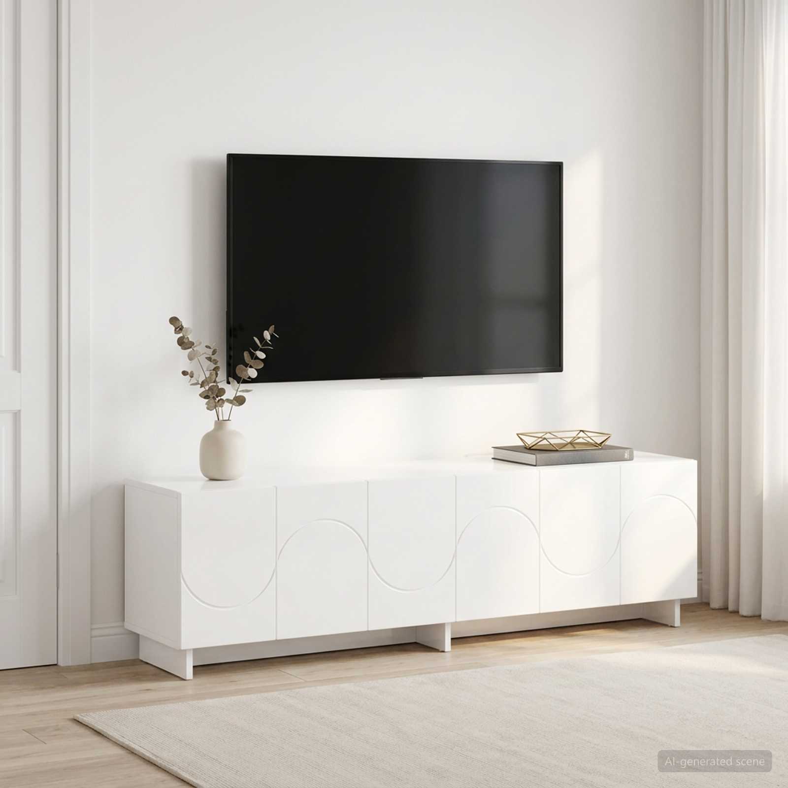 ТВ стойка 140 x 34,5 x 40 см Бял гланц Инженерна дървесина