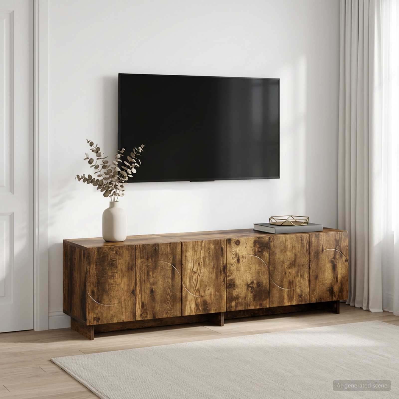 ТВ стойка 140 x 34,5 x 40 см Опушен дъб Инженерна дървесина