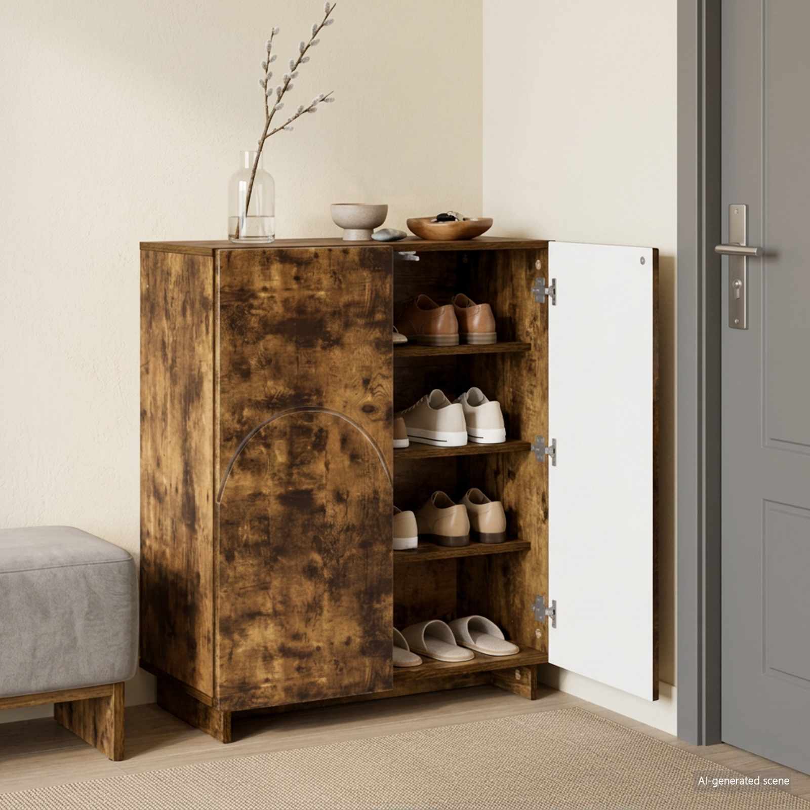Schoenenkast 73 x 38 x 87,5 cm Bewerkt hout Gerookt eiken image 1