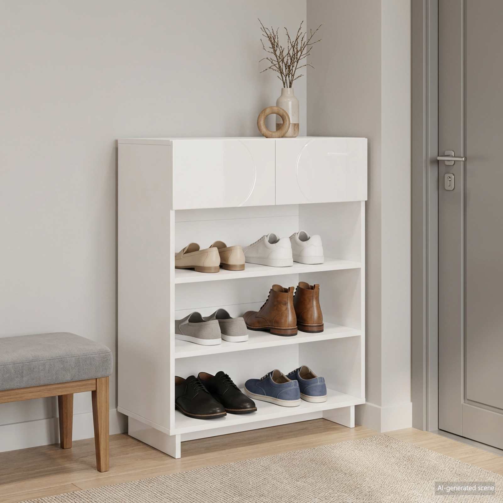 Schoenenkast 73 x 38 x 87,5 cm Bewerkt hout Hoogglans Wit image 1