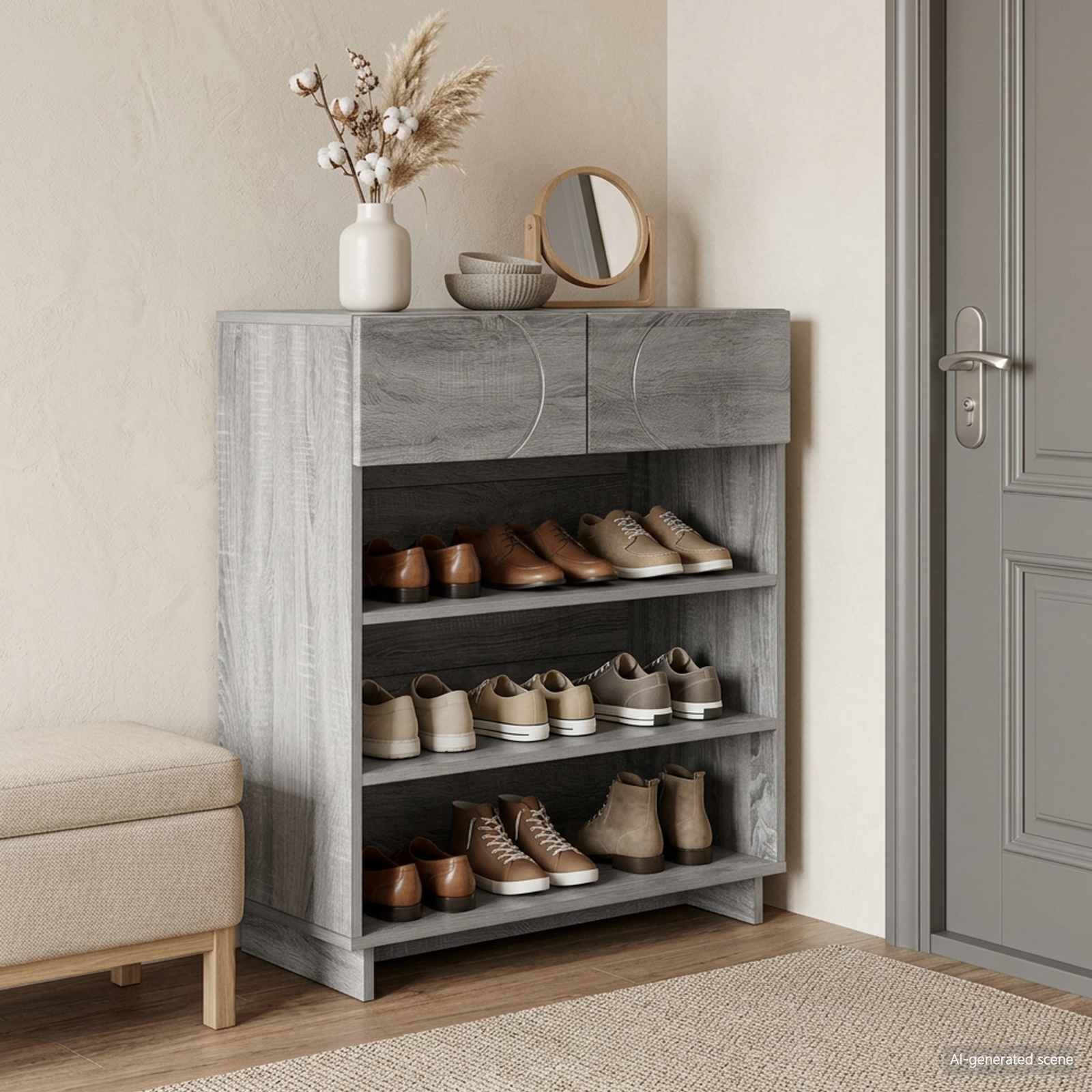 Schoenenkast 73 x 38 x 87,5 cm Bewerkt hout Grijs Sonoma image 1