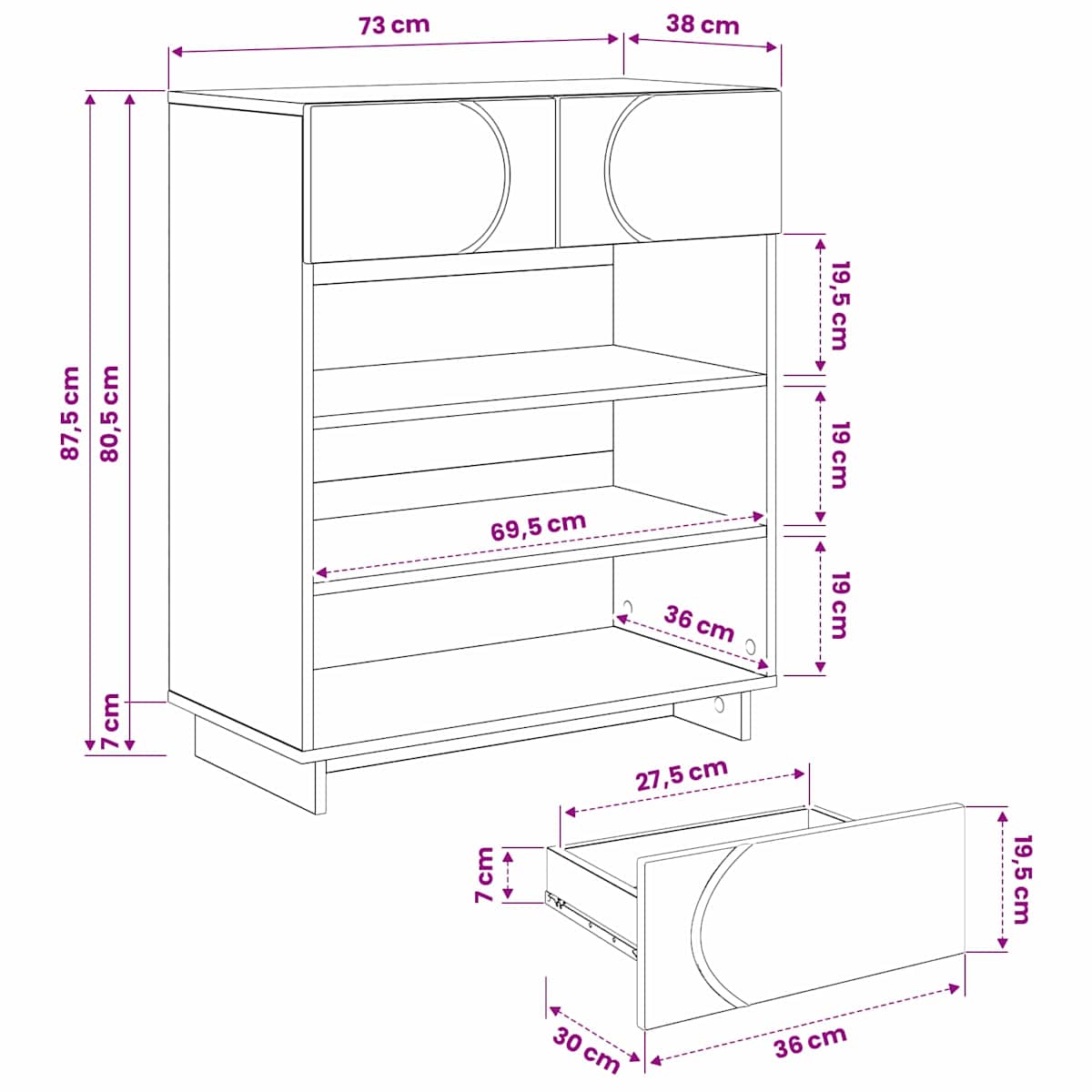Skoskab 73 x 38 x 87,5 cm Konstrueret træ - Billede 9