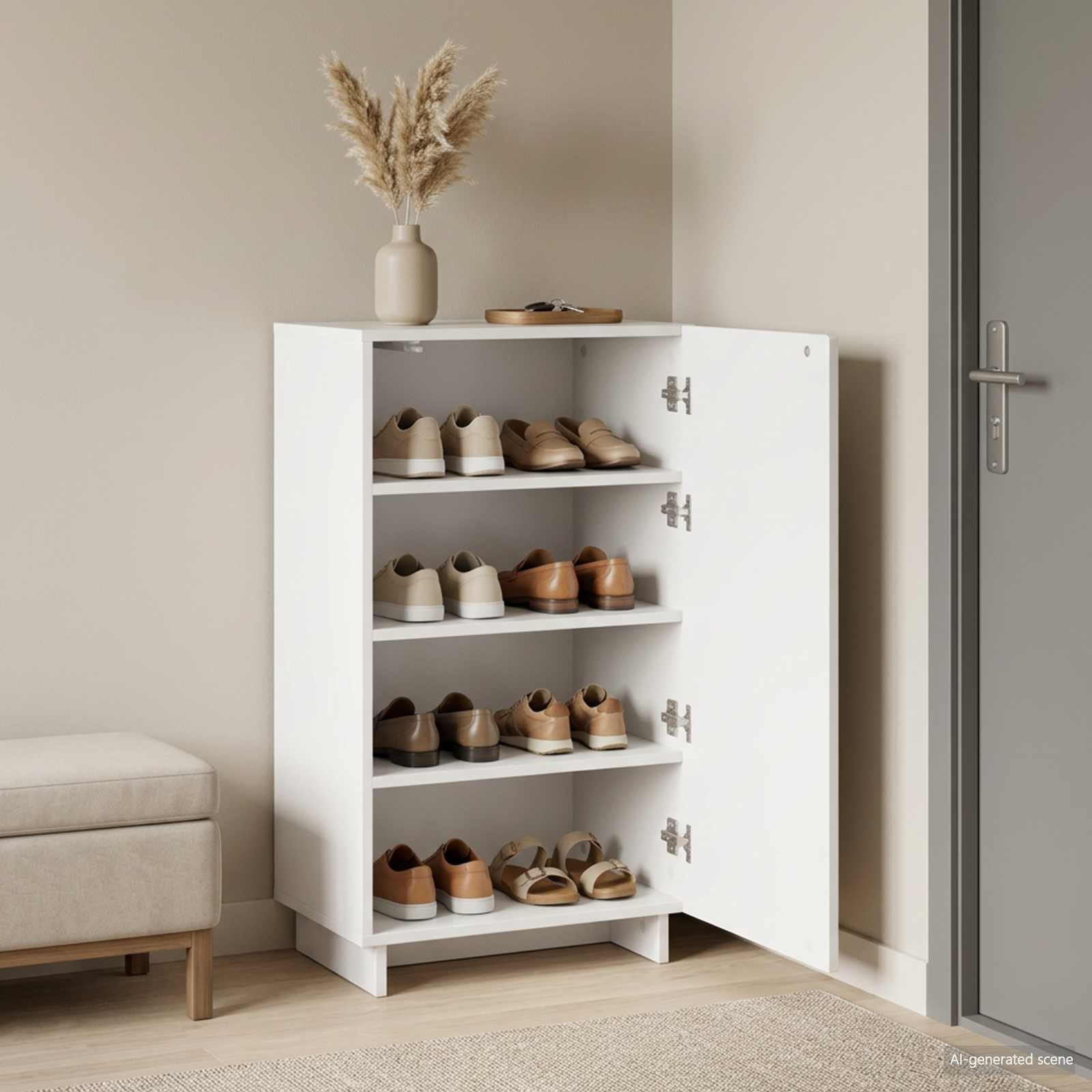 Schoenenkast 48 x 38 x 87,5 cm Bewerkt hout Hoogglans Wit image 1