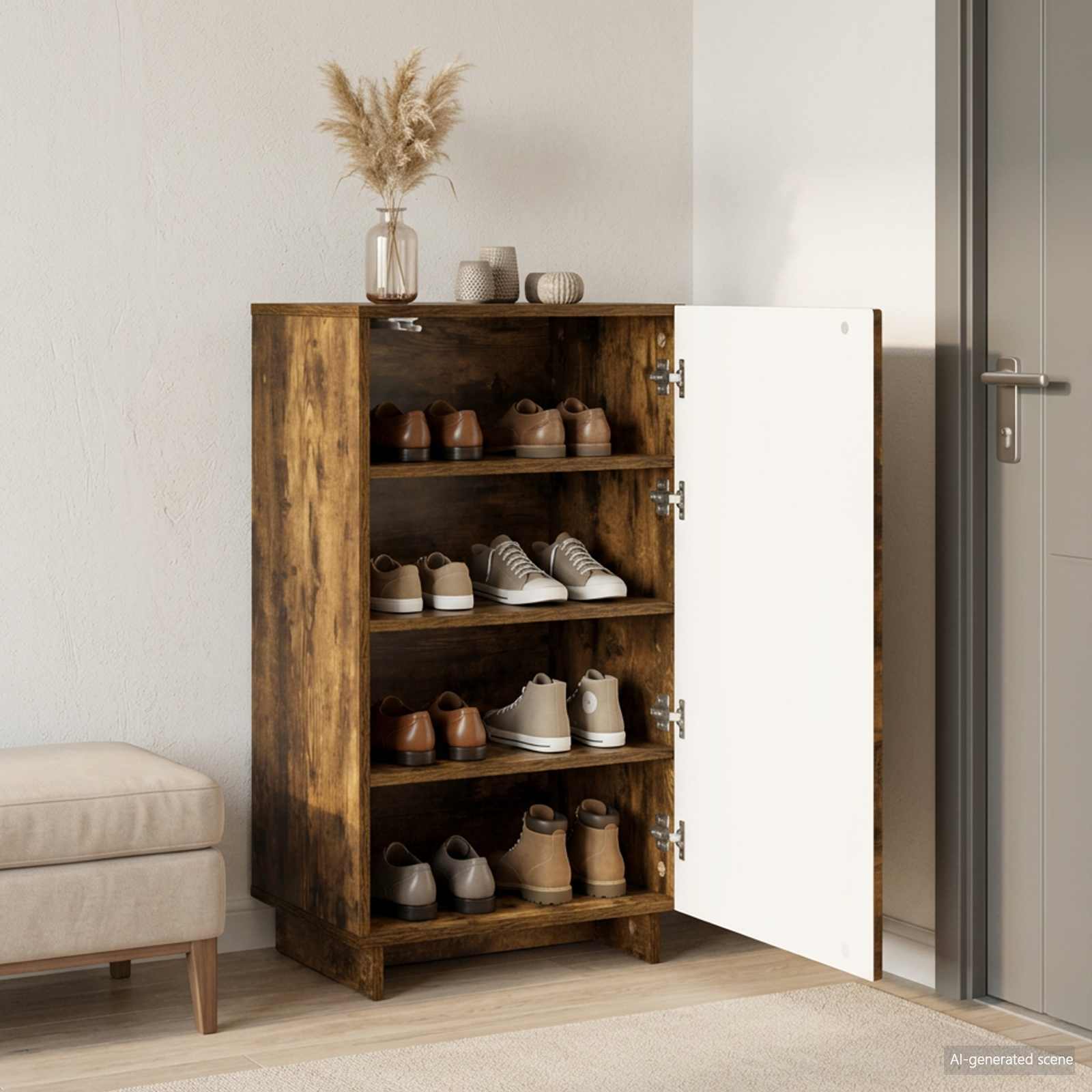 Schoenenkast 48 x 38 x 87,5 cm Bewerkt hout Gerookt eiken image 1