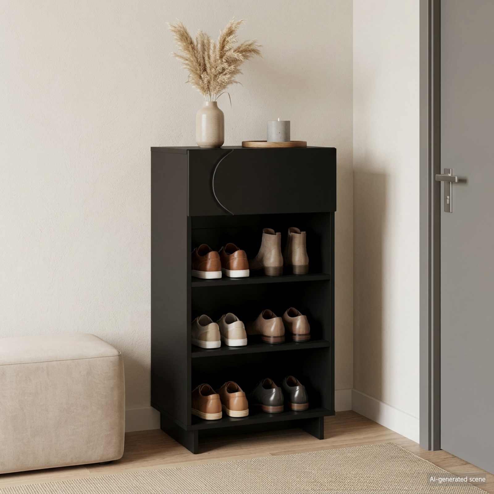 Schoenenkast 48 x 38 x 87,5 cm Bewerkt hout Zwart image 1